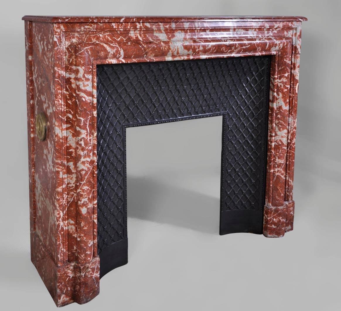 French Antique Louis XIV Style Fireplace in Red from Languedoc Marble, 19th Century For Sale