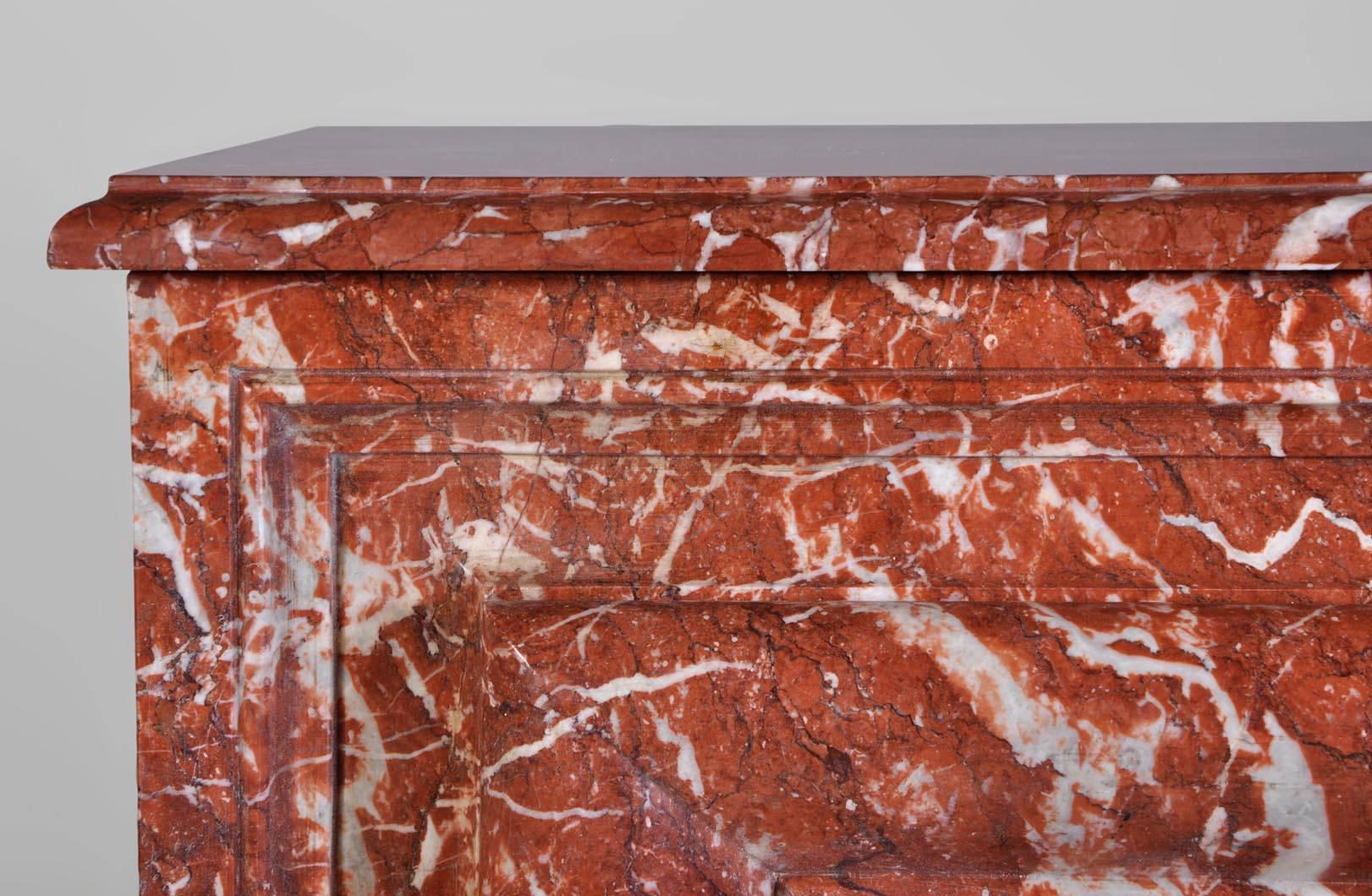 Carved Antique Louis XIV Style Fireplace in Red from Languedoc Marble, 19th Century For Sale