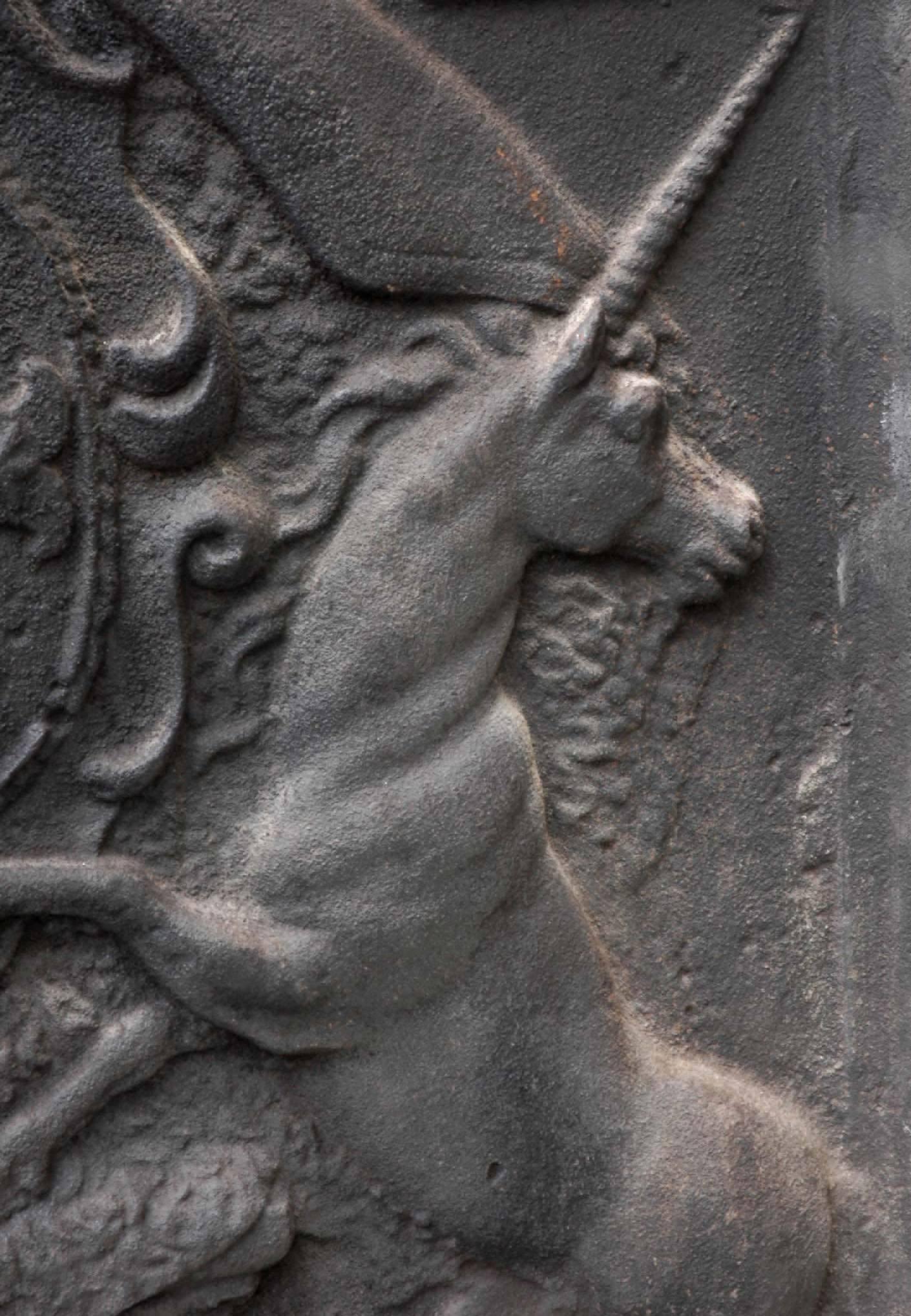 French Unicorn Fireback with Louis-Michel Lepeletier De Saint-Fargeau Coat of Arms For Sale