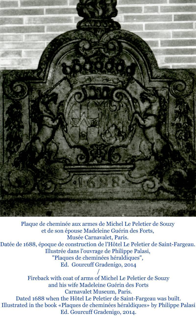 18th Century Unicorn Fireback with Louis-Michel Lepeletier De Saint-Fargeau Coat of Arms For Sale