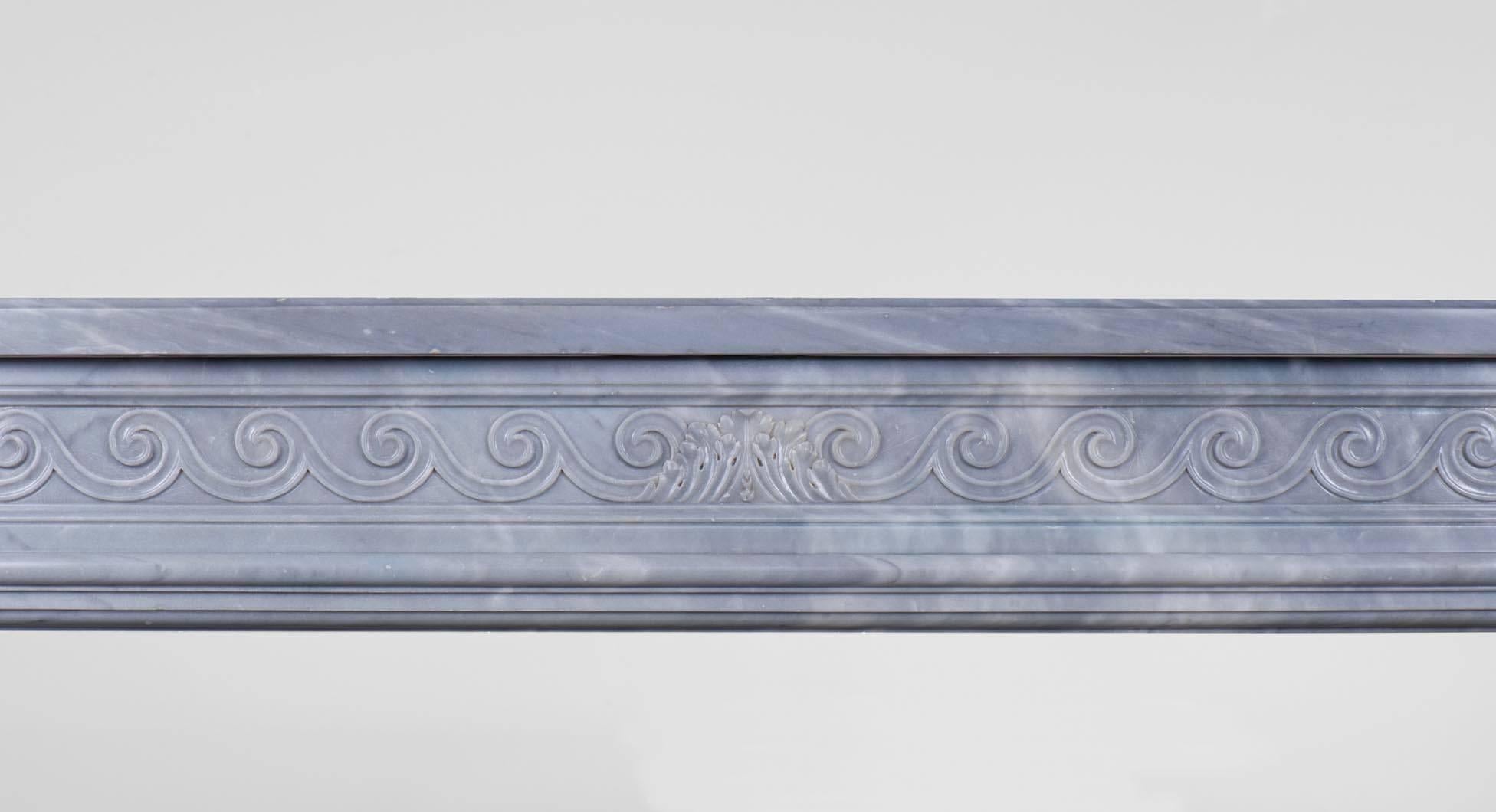 This antique Louis XVI style fireplace was made during the 19th century ouf of a Blue Turquin marble (from Carrara area in Italy). 
This fireplace is sold without any fireplace insert nor marble floor but could be made to order.