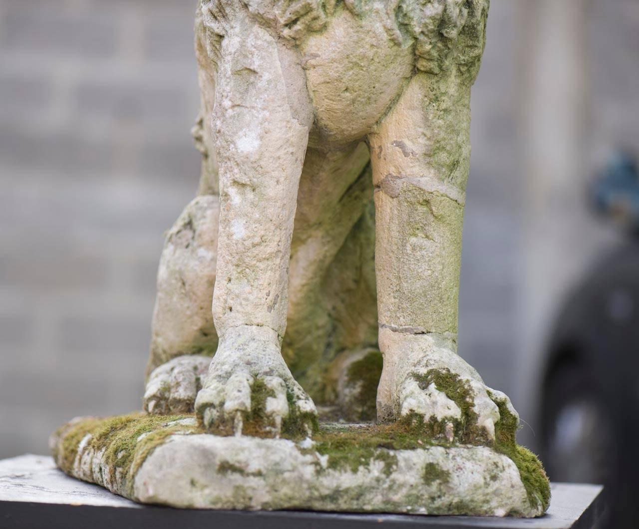 French Lion Antique Stone Garden Statue, 17th Century For Sale