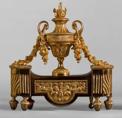Louis XVI Style Andirons in Gilt Bronze with Vases and Garlands of Flowers