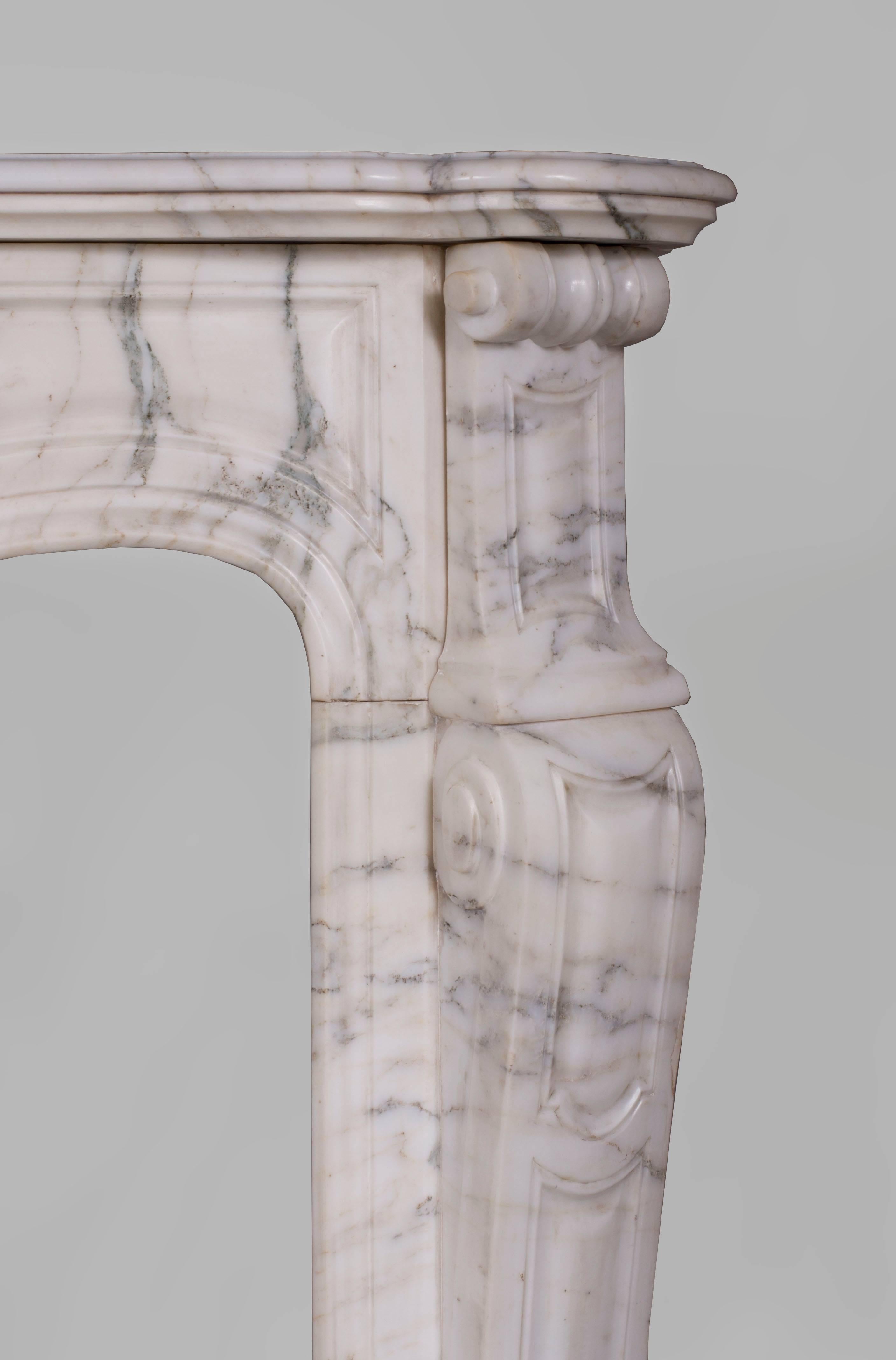 Pompadour Fireplace, Louis XV Style, in Arabescato Marble, 19th Century For Sale 1