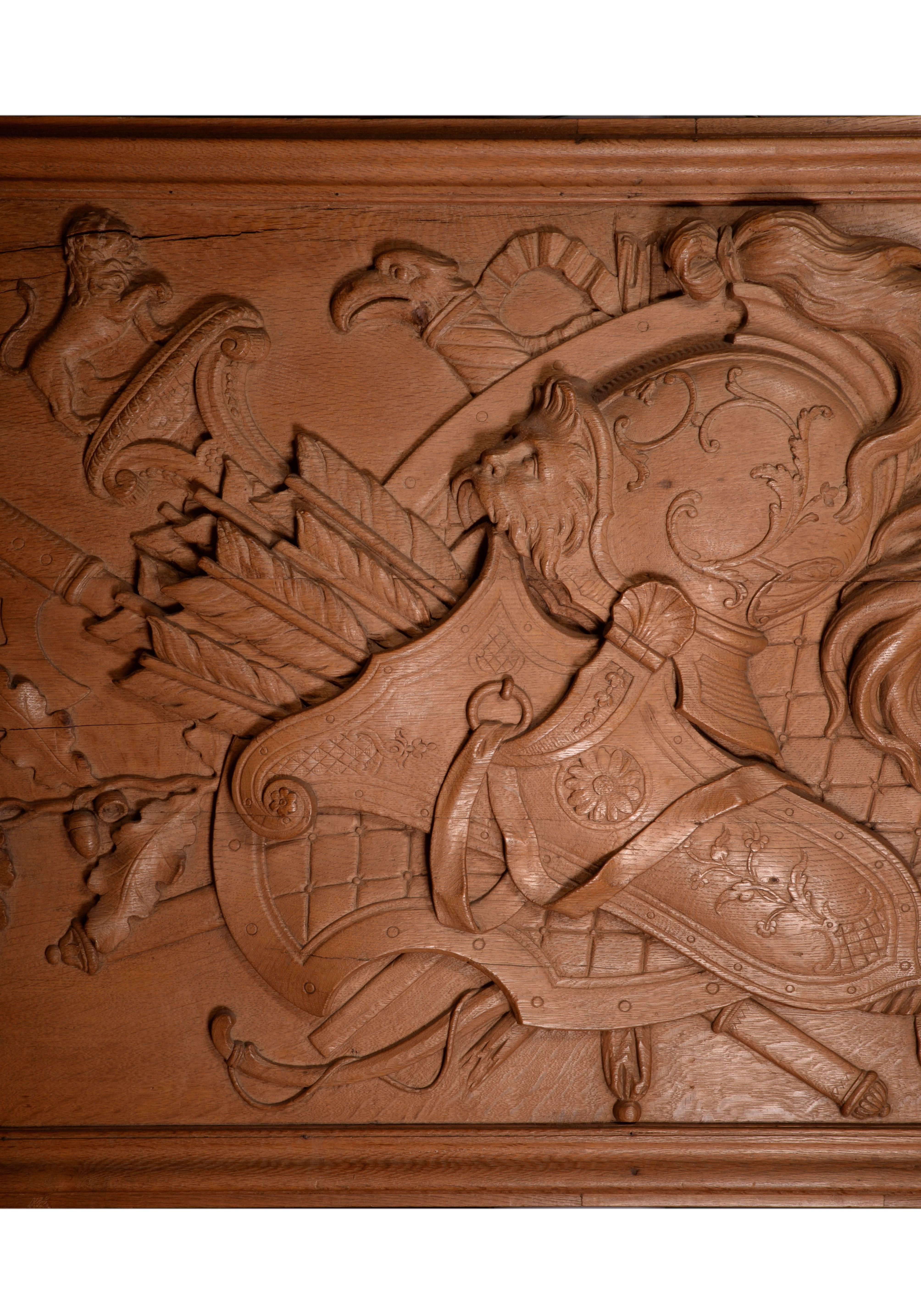 Louis XIV Carved Oakwood Panel Decorated with Trophies of Arms, 19th Century For Sale