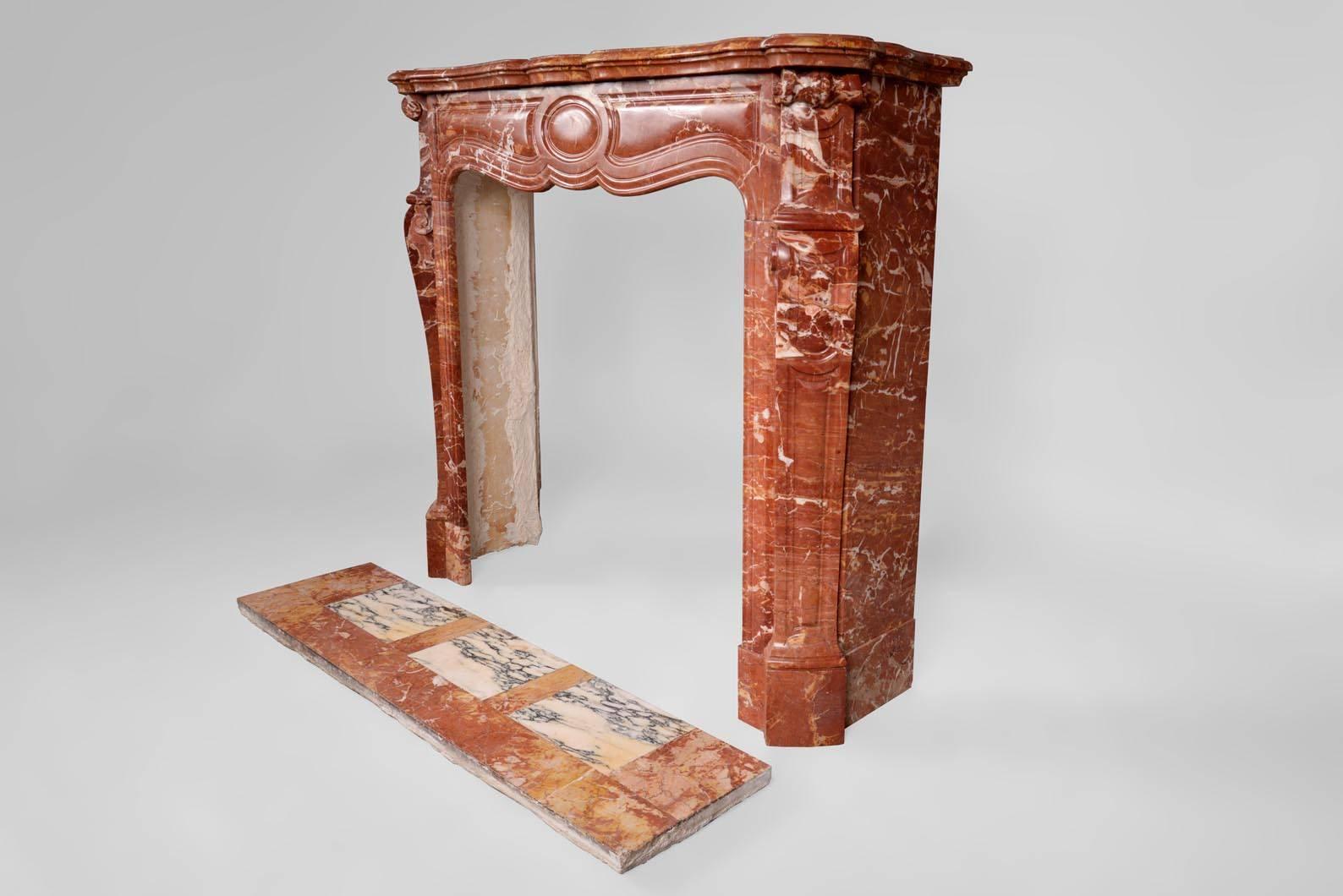 19th Century Louis XV Style Fireplace, Pompadour Model, in Saint Maximin Breccia Marble For Sale