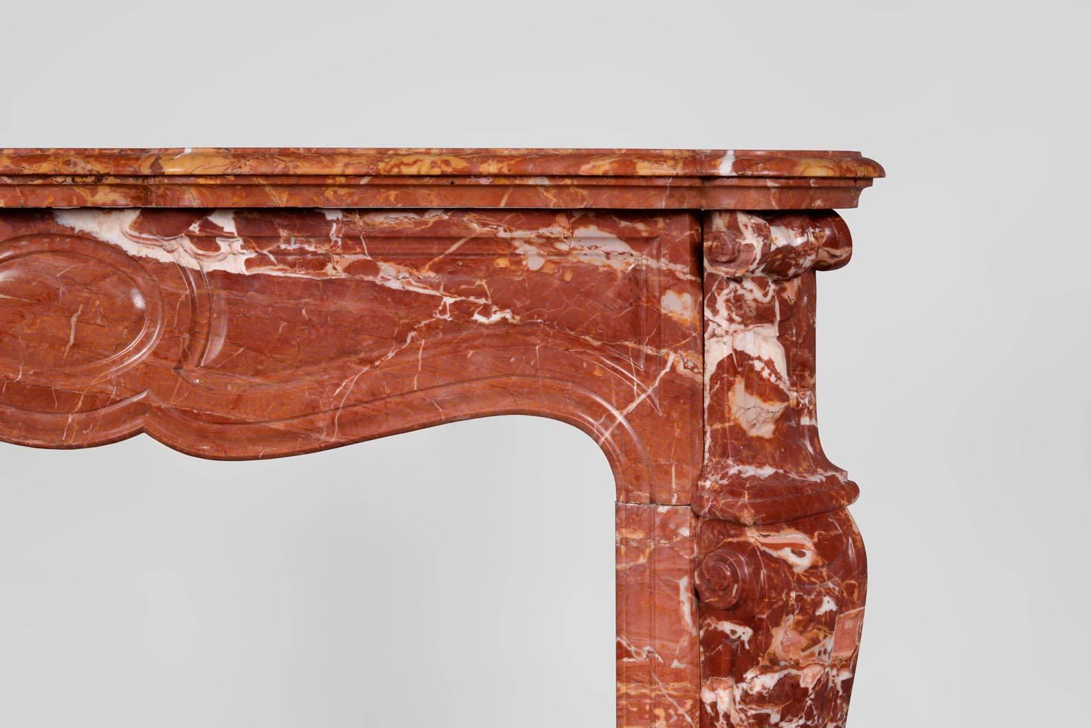 Louis XV Style Fireplace, Pompadour Model, in Saint Maximin Breccia Marble For Sale 1
