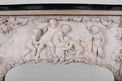 Extraordinary Antique Statuary Marble Fireplace Carved in High Relief with Putti
