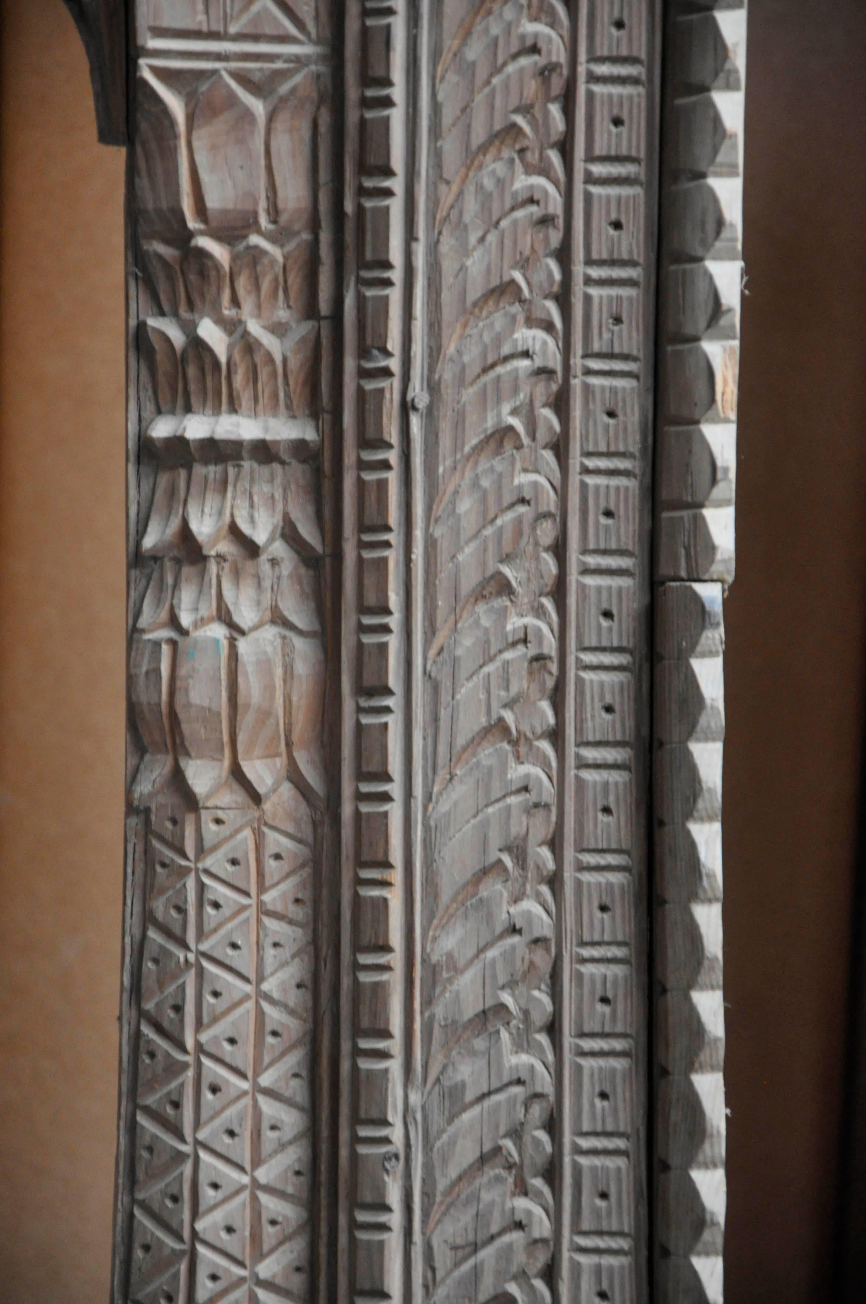 Indian Carved Wood Door and Window Frame, Period 19th Century For Sale 5