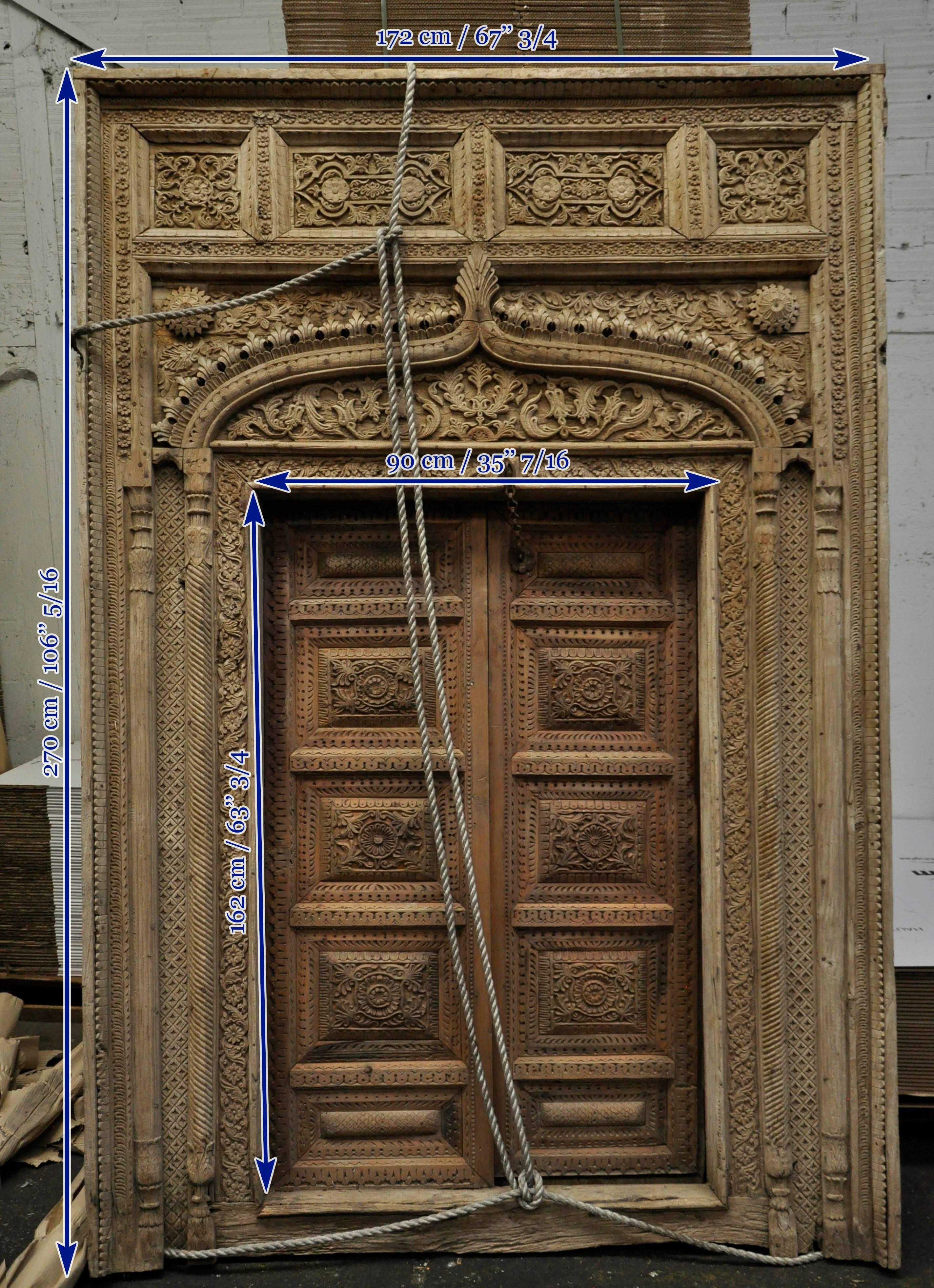 Indian Carved Wood Door and Window Frame, Period 19th Century For Sale 2