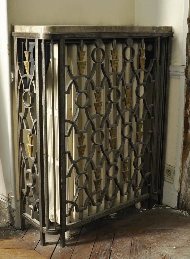 French Three Rare Art Deco Radiator Covers in Wrought Iron, circa 1930 For Sale