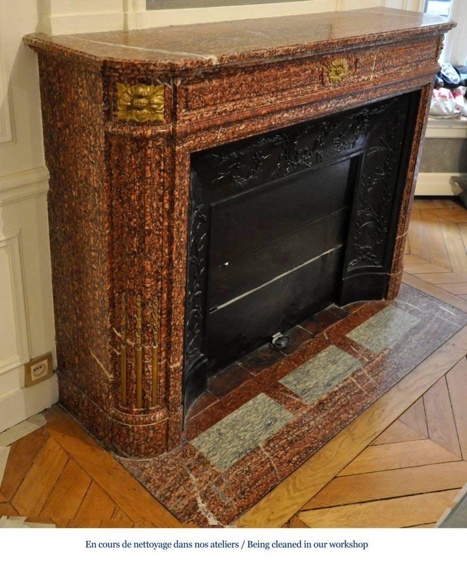 Antique Louis Xvi Style Fireplace Mantel In Griotte Marble And Antique Louis Xvi Style Fireplace Mantel In Griotte Marble And