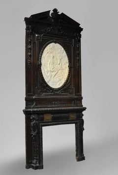 Antique Wooden and Stucco Fireplace, Large Medallion with Diana the Huntress