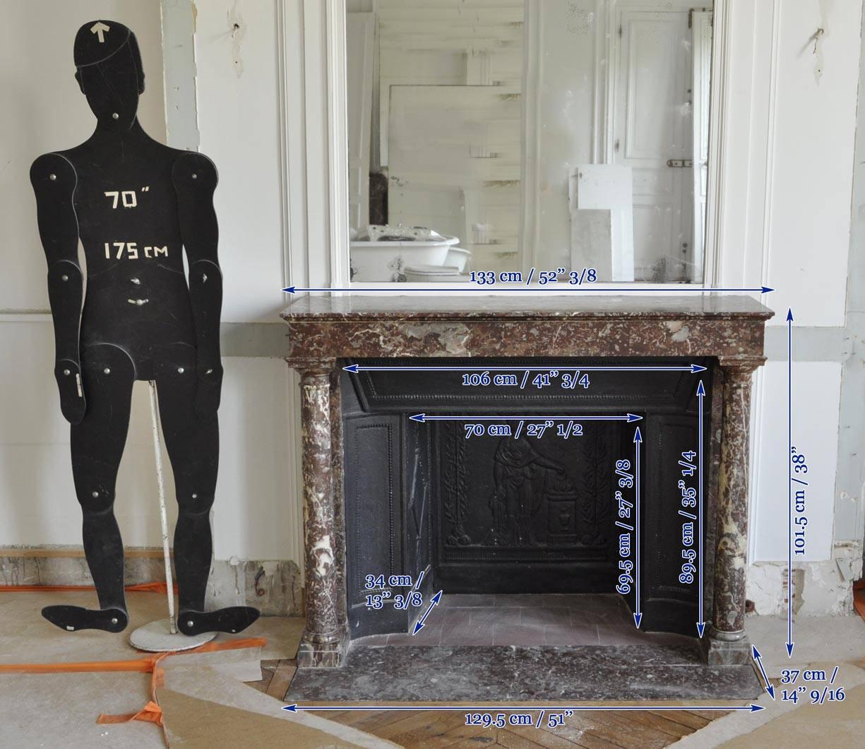 Antique Empire Fireplace with Columns and Its Complete Cast Iron Insert For Sale 3