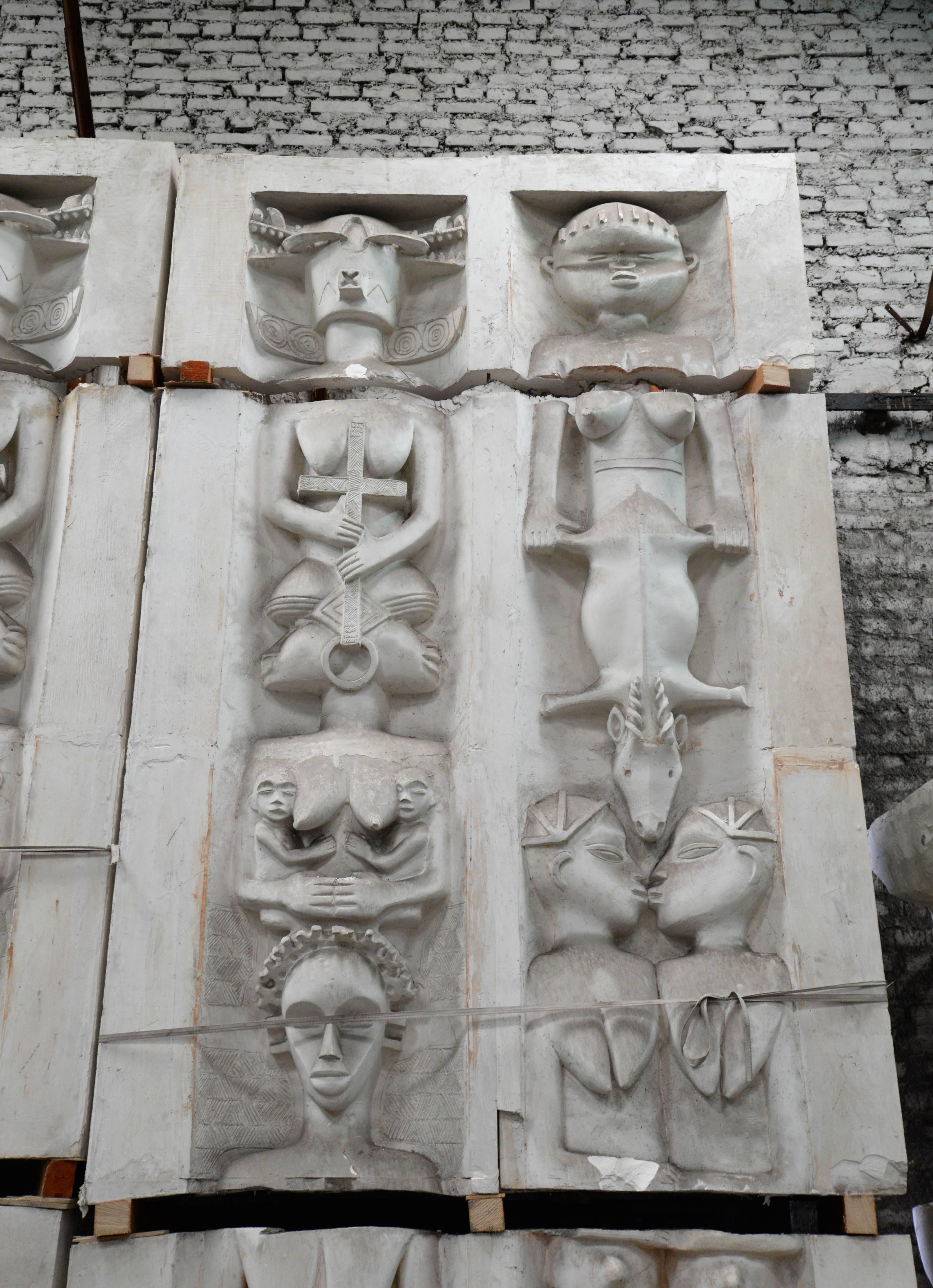 French Ethnic Style Monumental Decorative Elements in Plaster, 20th Century For Sale