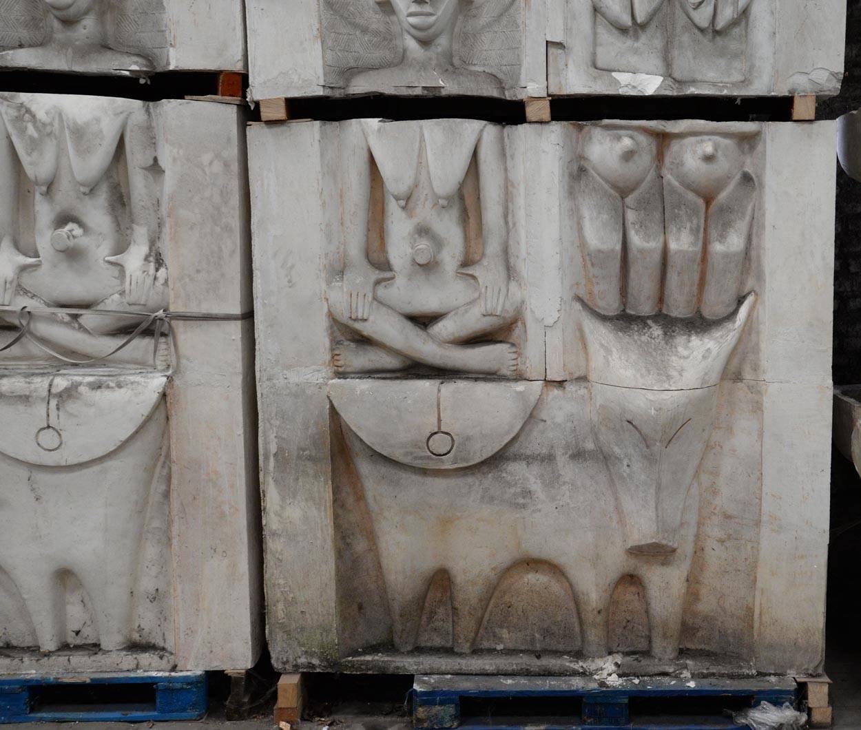 Molded Ethnic Style Monumental Decorative Elements in Plaster, 20th Century For Sale