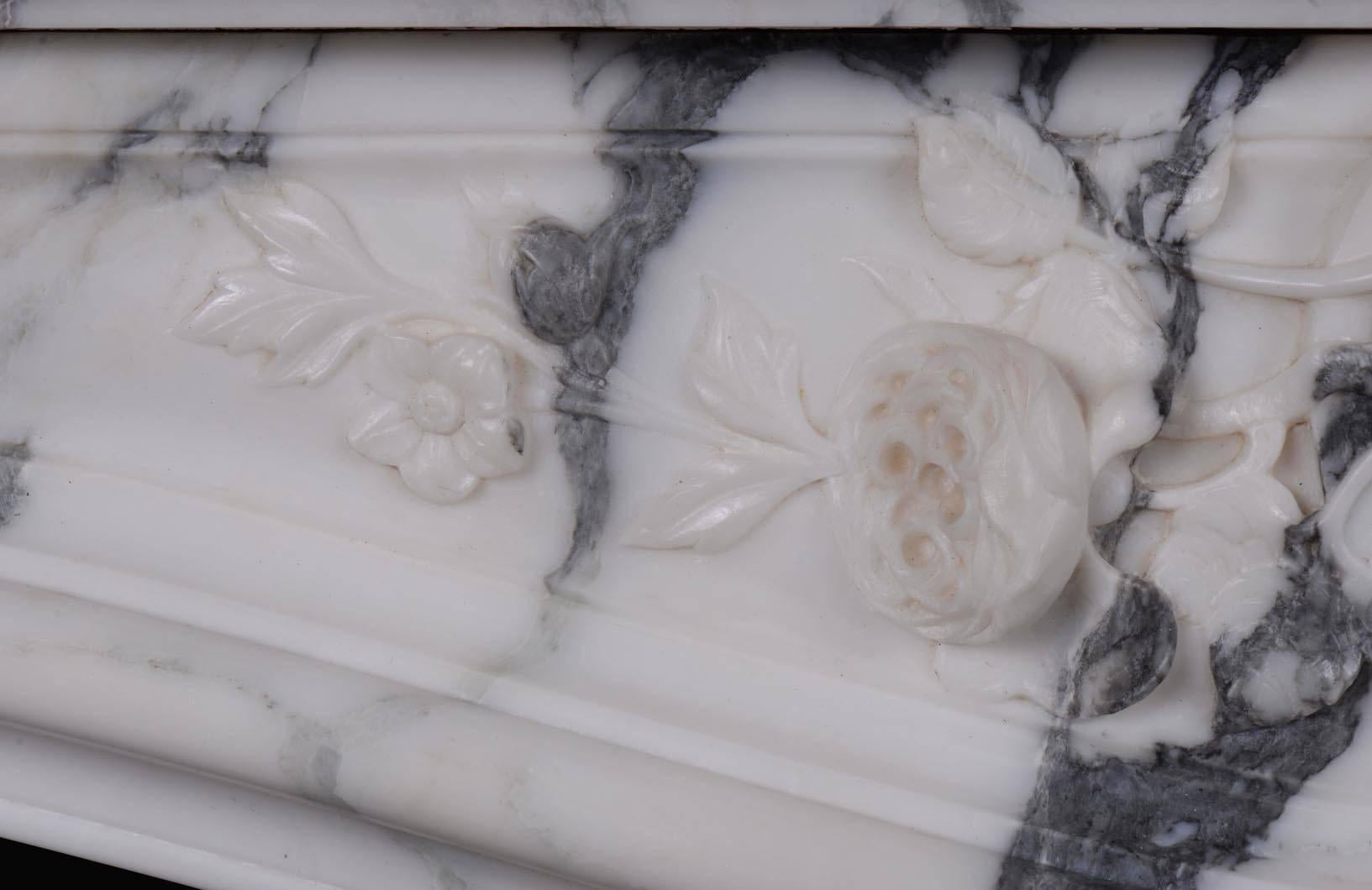 French Antique Louis XV Style Fireplace in Arabescato Marble with Cast Iron Insert