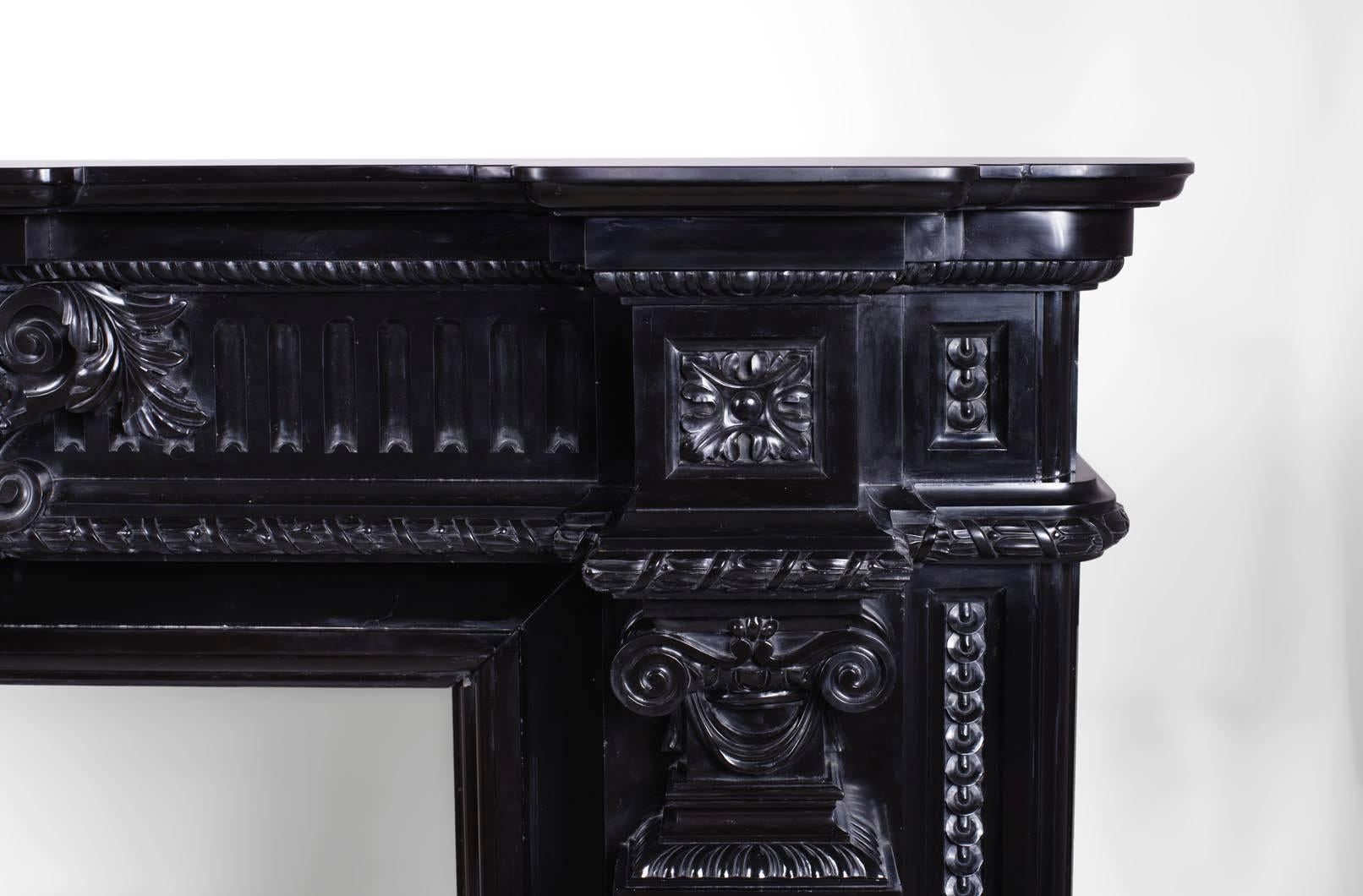 Rare Napoleon III Style Antique Fireplace in Belgian Black Marble, Rich Decor For Sale 1