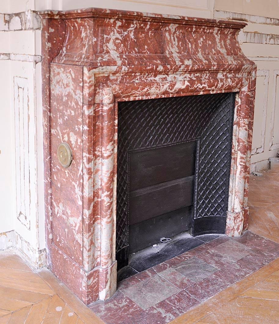 French Antique Louis XIV Style Fireplace in Red from the Languedoc Marble, 19th Century For Sale