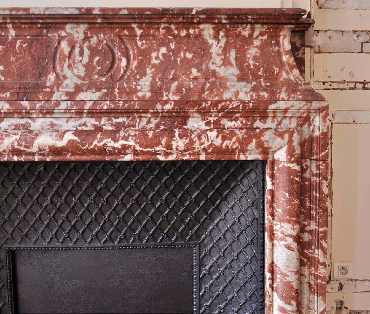 Antique Louis XIV Style Fireplace in Red from the Languedoc Marble, 19th Century For Sale 3