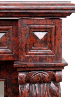 Antique Red Griotte Marble Mantel with Leaf Modillions, 19th Century