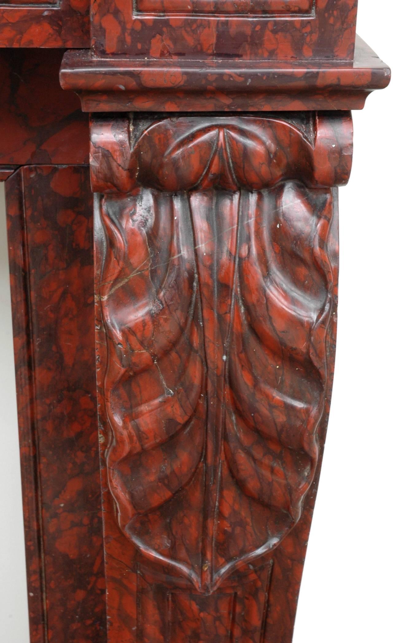 Napoleon III Antique Red Griotte Marble Mantel with Leaf Modillions, 19th Century For Sale