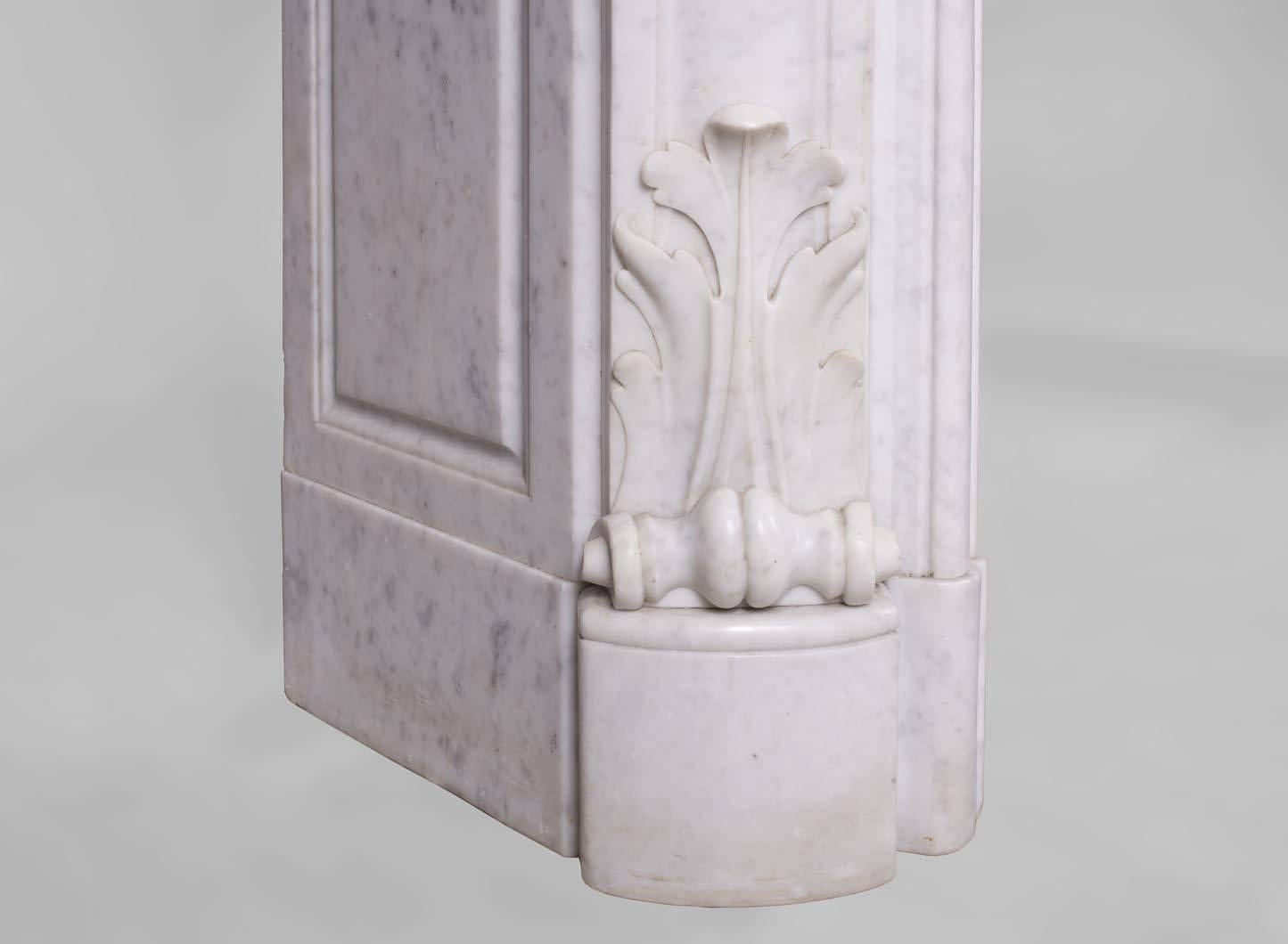 19th Century Antique Louis XV Style Fireplace in Carrara Marble with Large Shell For Sale
