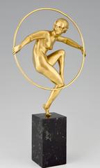 Art Deco Bronze Nude Hoop Dancer Andre Marcel Bouraine 1930 France original