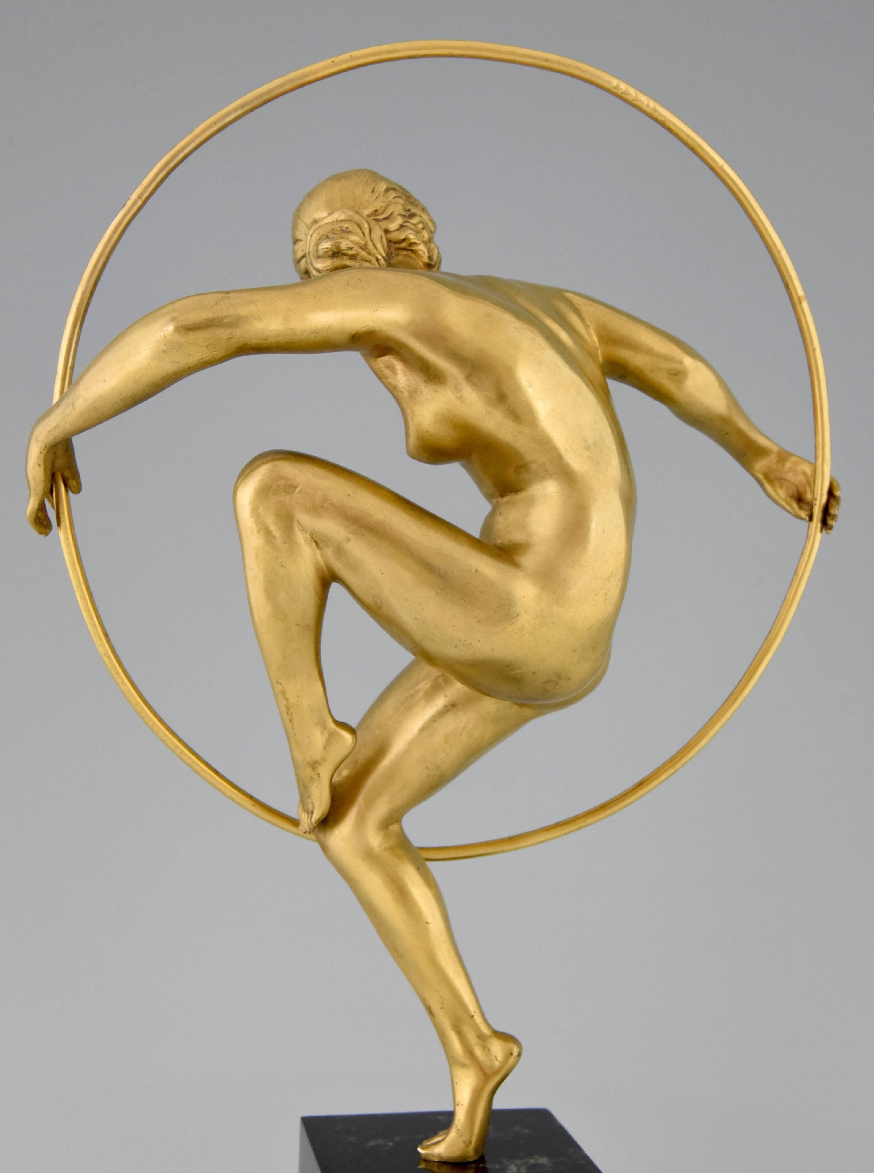 French Art Deco Bronze Nude Hoop Dancer Andre Marcel Bouraine 1930 France original