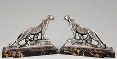 French Art Deco Panther Bookends by Frecourt 1930