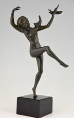 Sculpture Art déco française d'un danseur d'oiseaux nus Matto, Marcel Bouraine, 1930