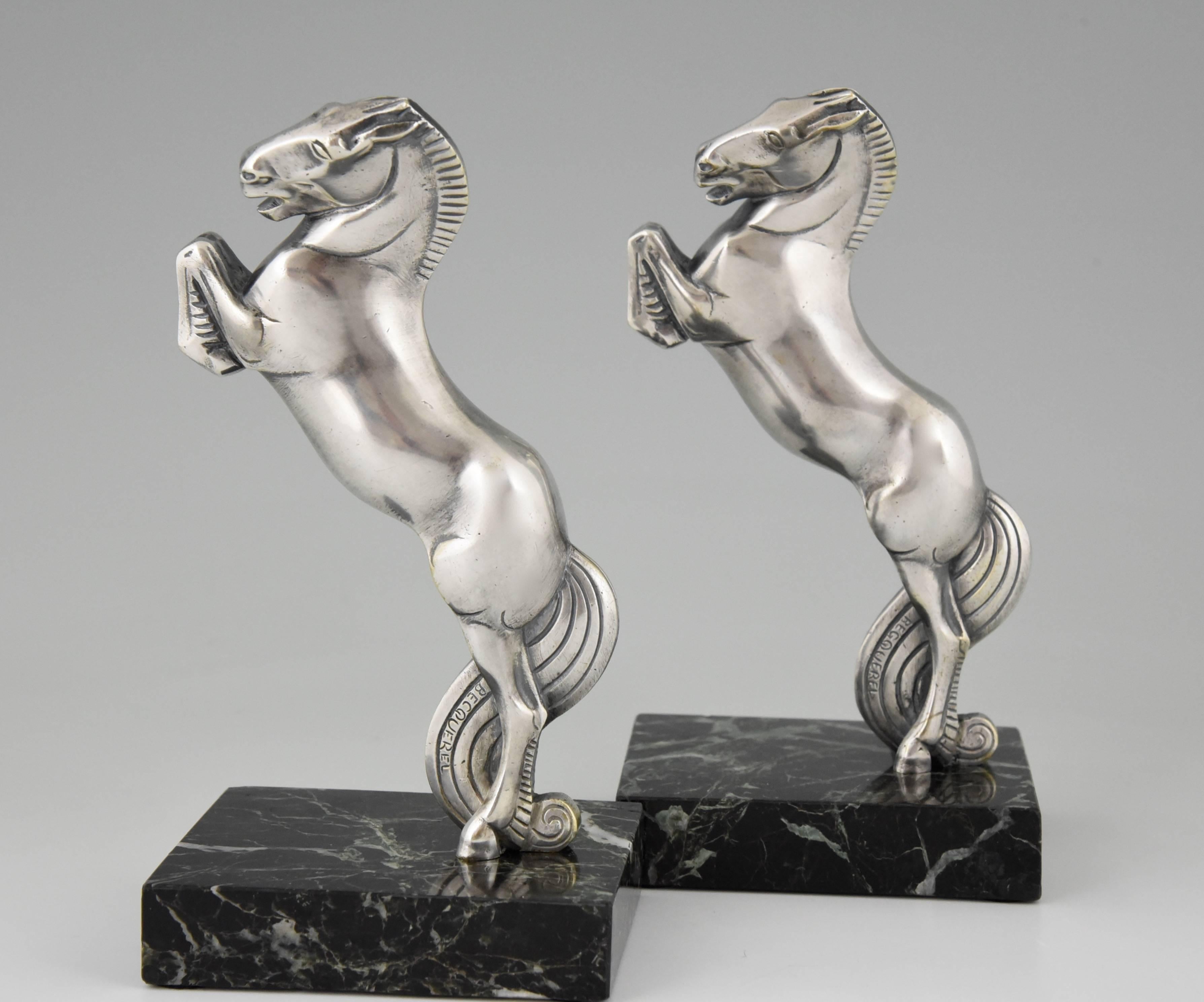 French Art Deco Silvered Bronze Horse Bookends by Becquerel, 1930 4