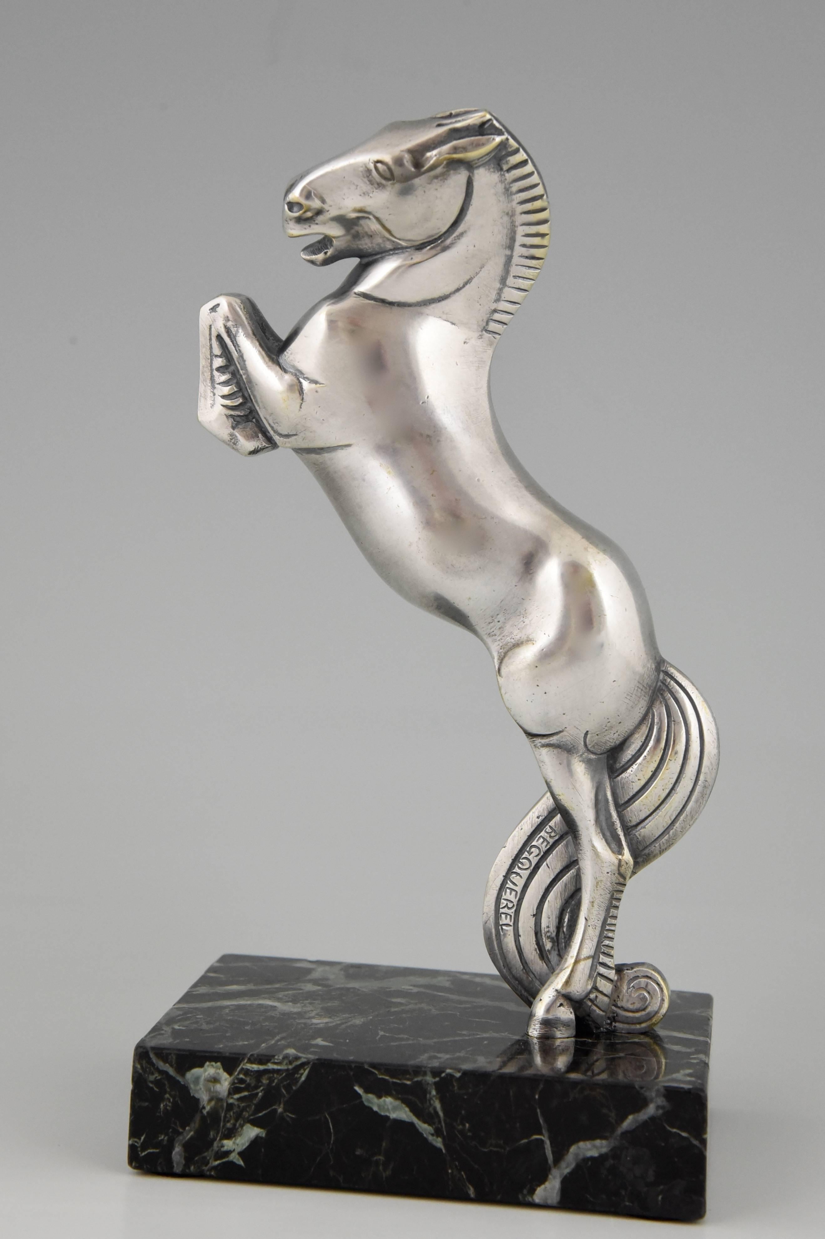 French Art Deco Silvered Bronze Horse Bookends by Becquerel, 1930 3