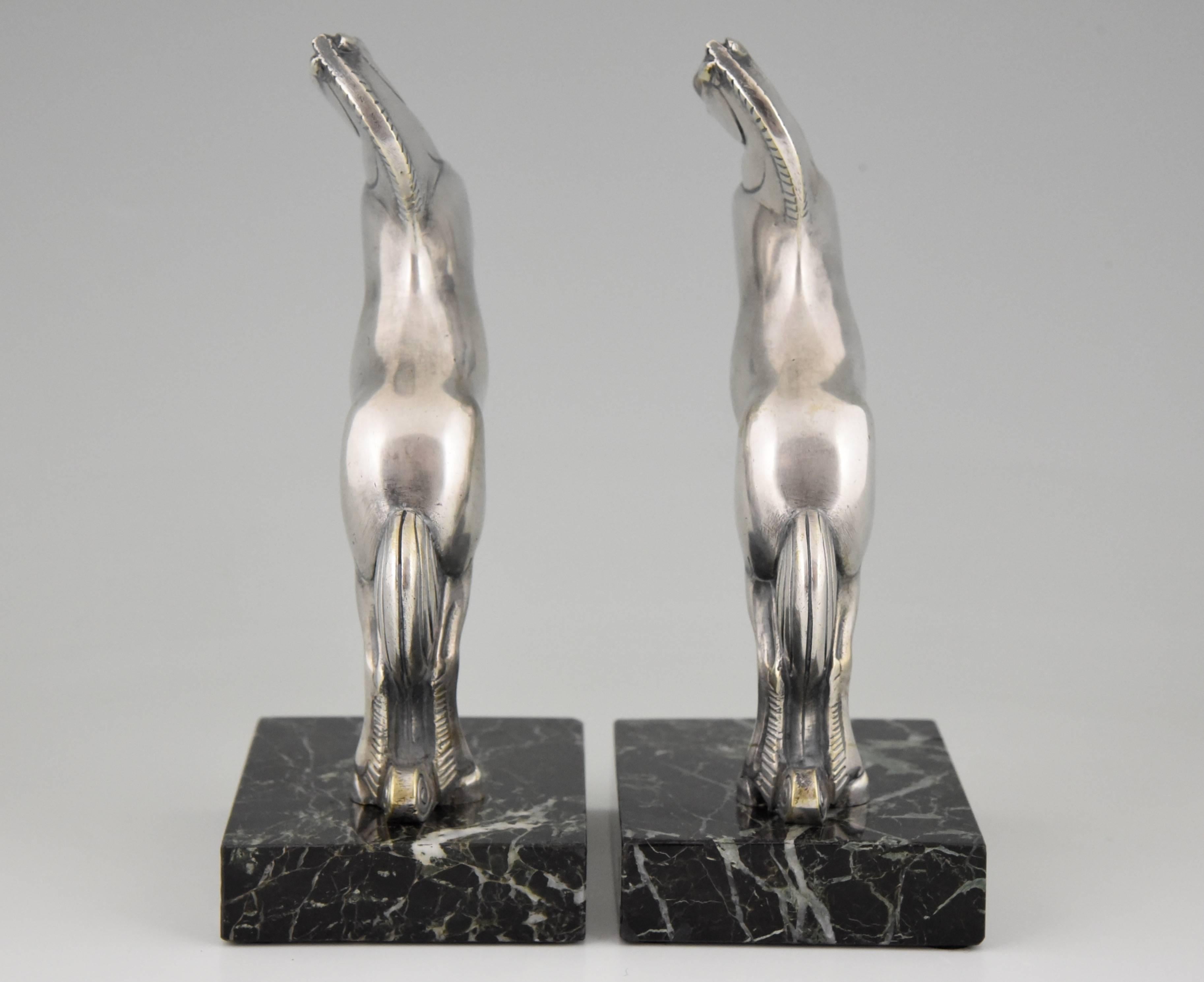 French Art Deco Silvered Bronze Horse Bookends by Becquerel, 1930 In Good Condition In Antwerp, BE