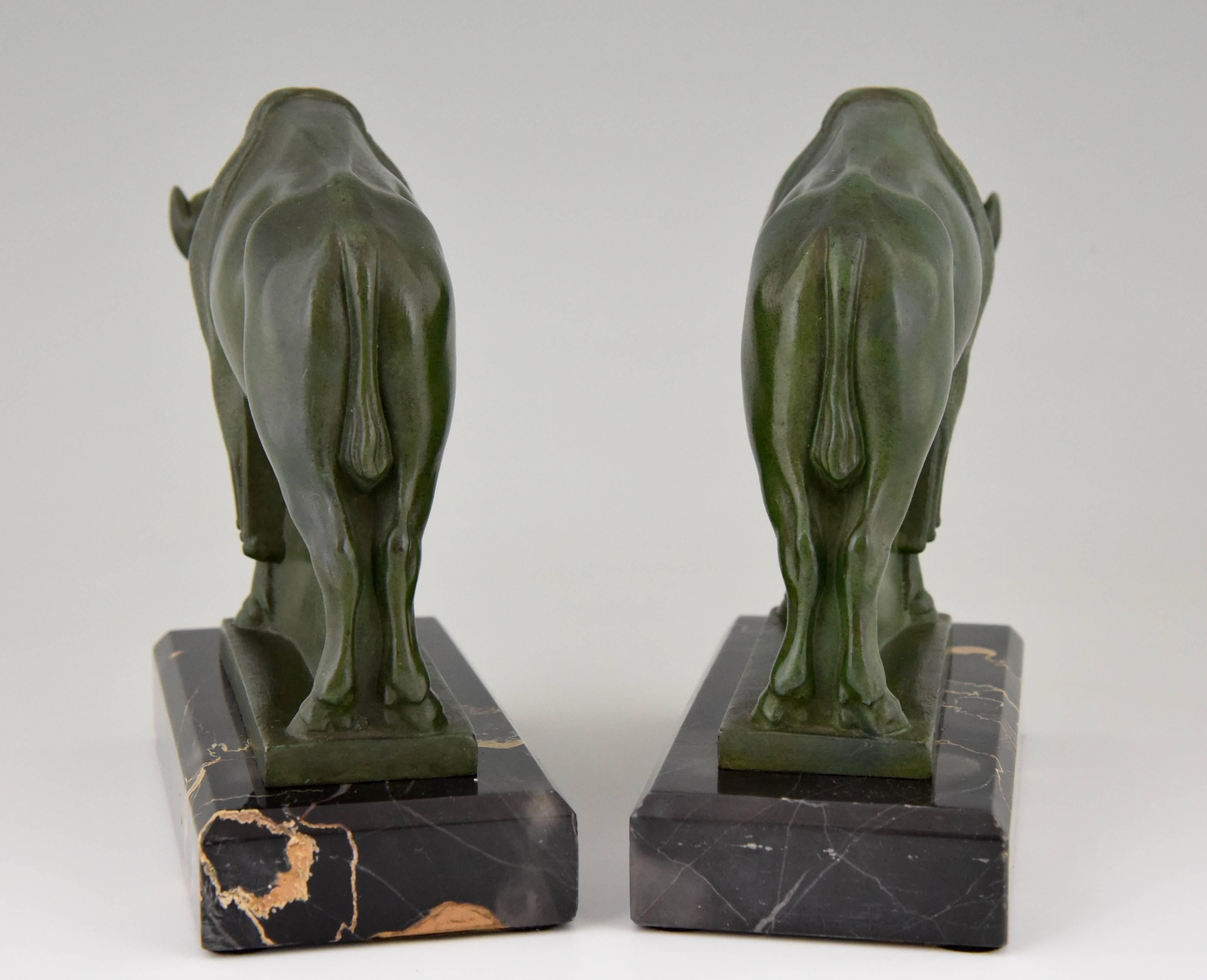 French Art Deco Bison Bookends by Max Le Verrier, 1930 In Excellent Condition In Antwerp, BE