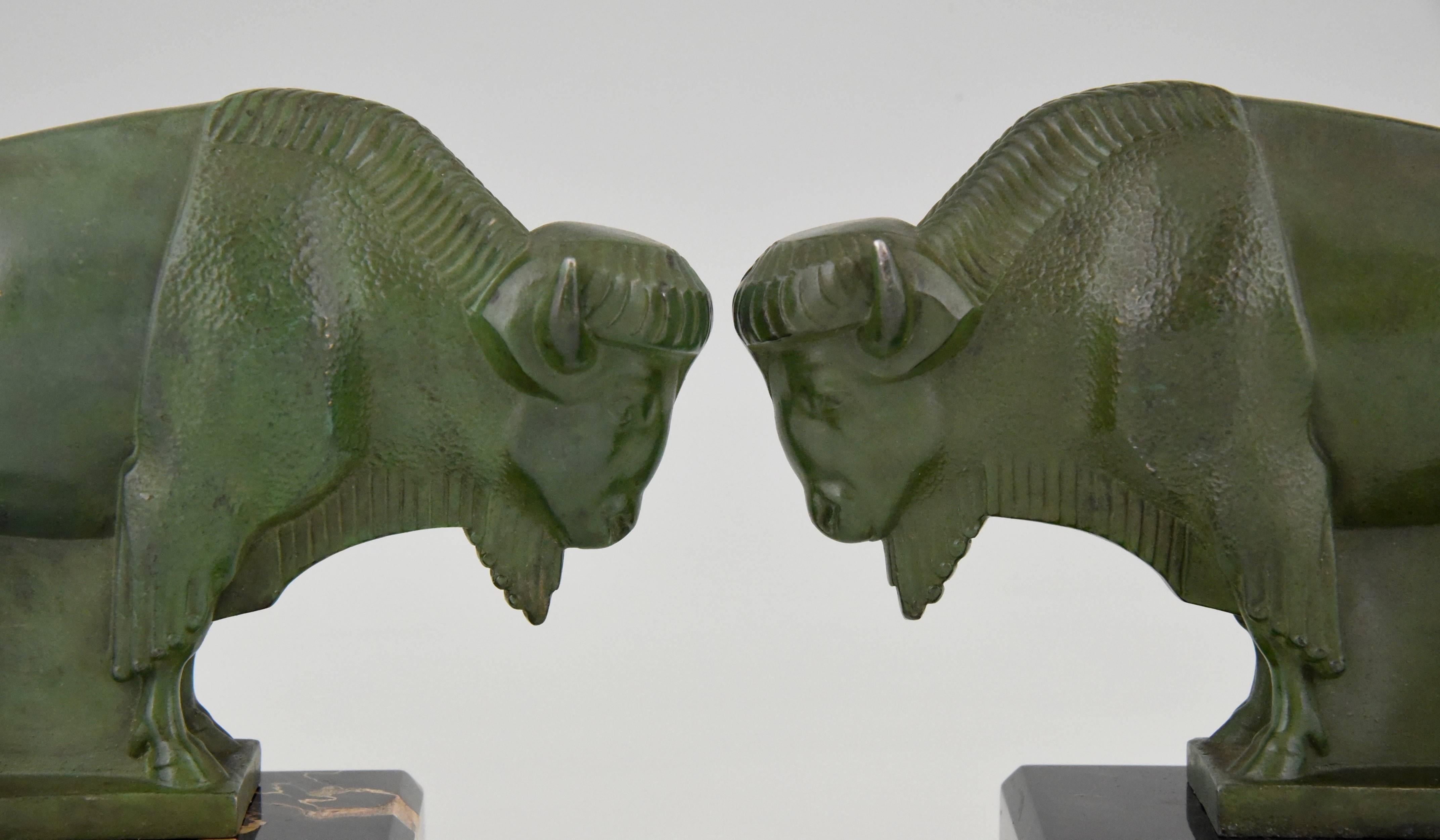 French Art Deco Bison Bookends by Max Le Verrier, 1930 2