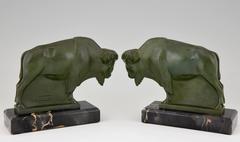 Serre-livres Art Déco français en bison par Max Le Verrier, 1930