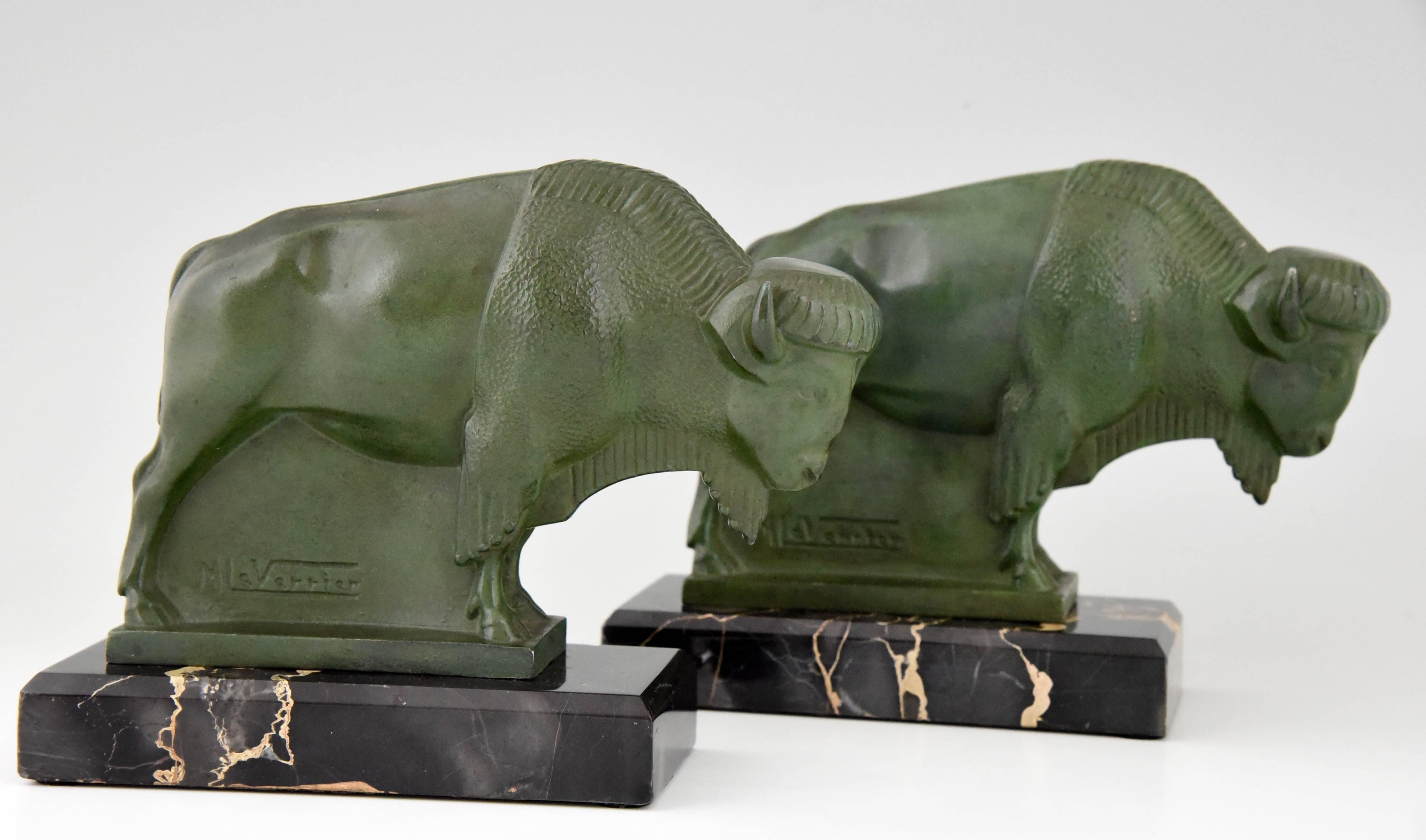 French Art Deco Bison Bookends by Max Le Verrier, 1930 1