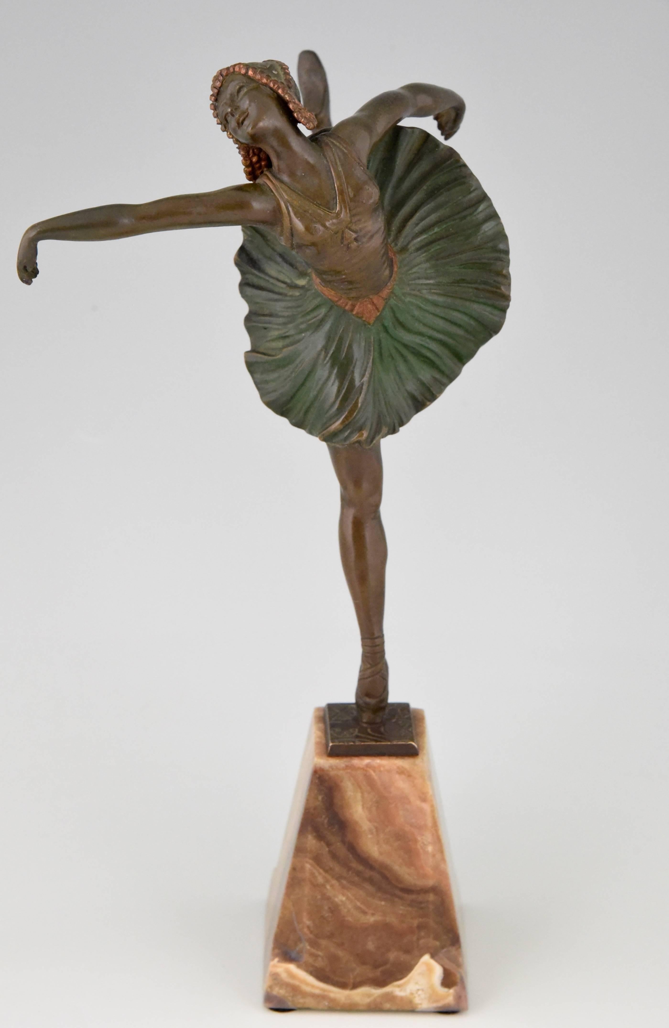 Patinated French Art Deco Bronze Sculpture Dancer Ballerina by Hippolyte Fournier, 1930
