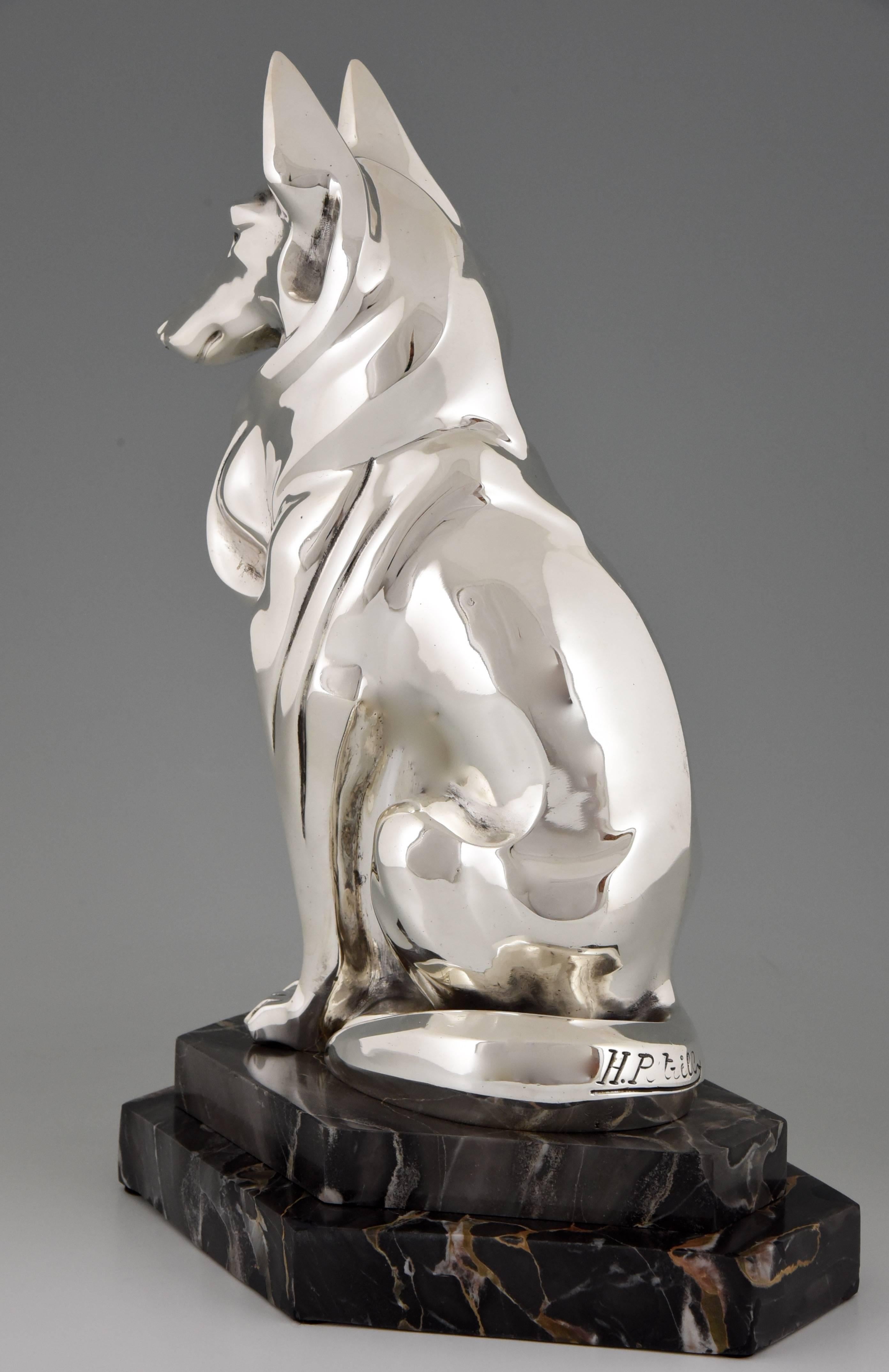 French Art Deco Silvered Bronze Dog Sculpture by H. Petrilly, 1930 In Good Condition In Antwerp, BE