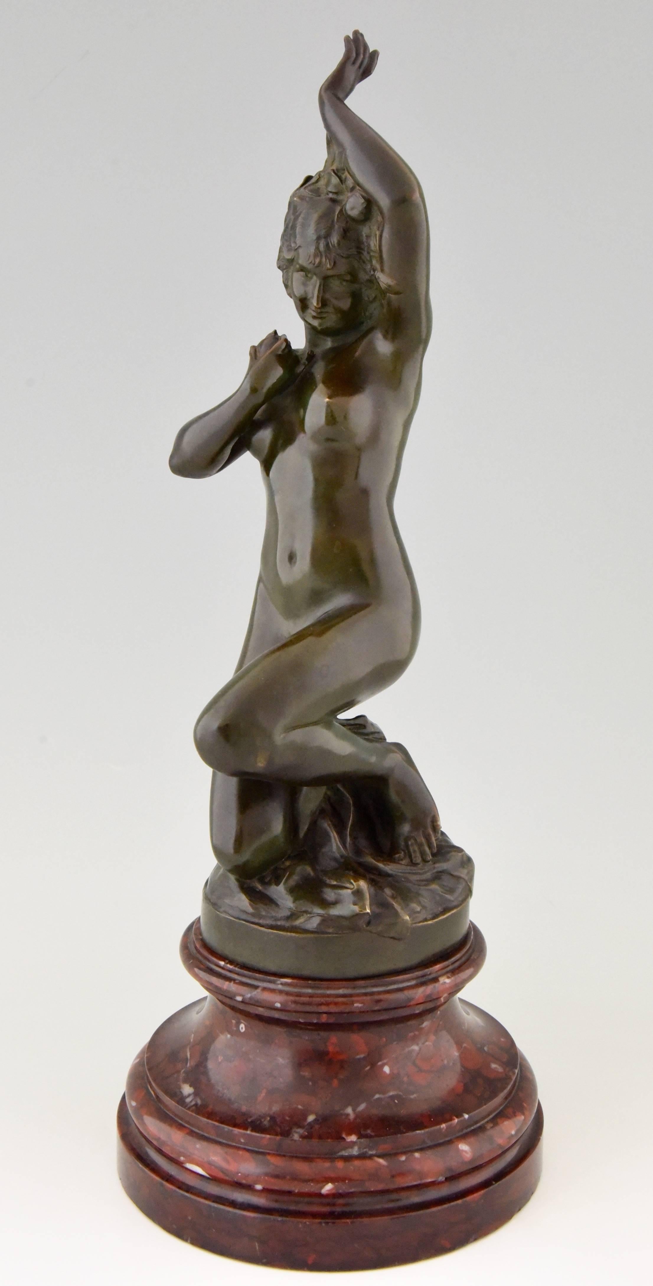 French Art Nouveau Bronze sculpture of a Nude by J. Dunach, 1900 France