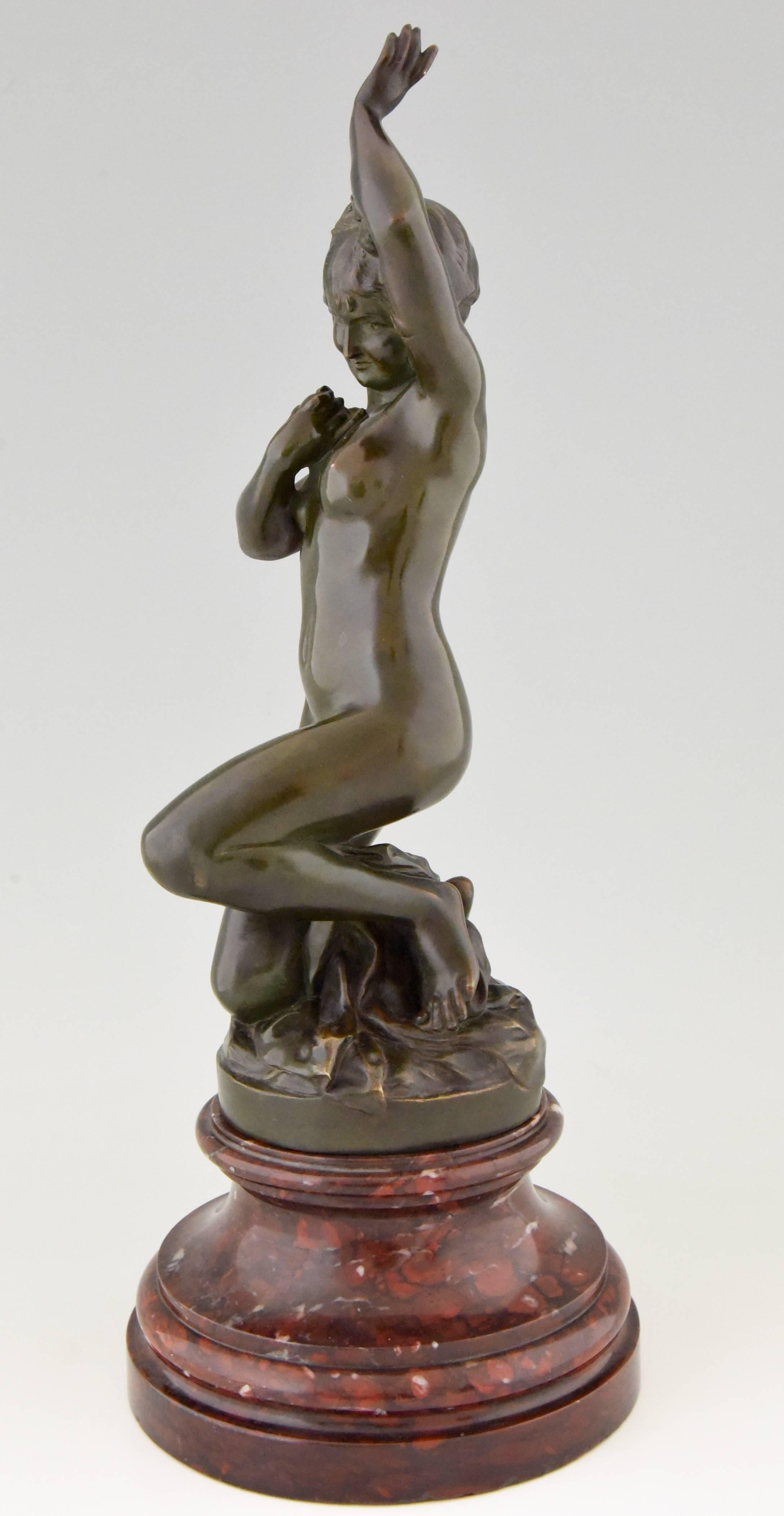 Patinated Art Nouveau Bronze sculpture of a Nude by J. Dunach, 1900 France