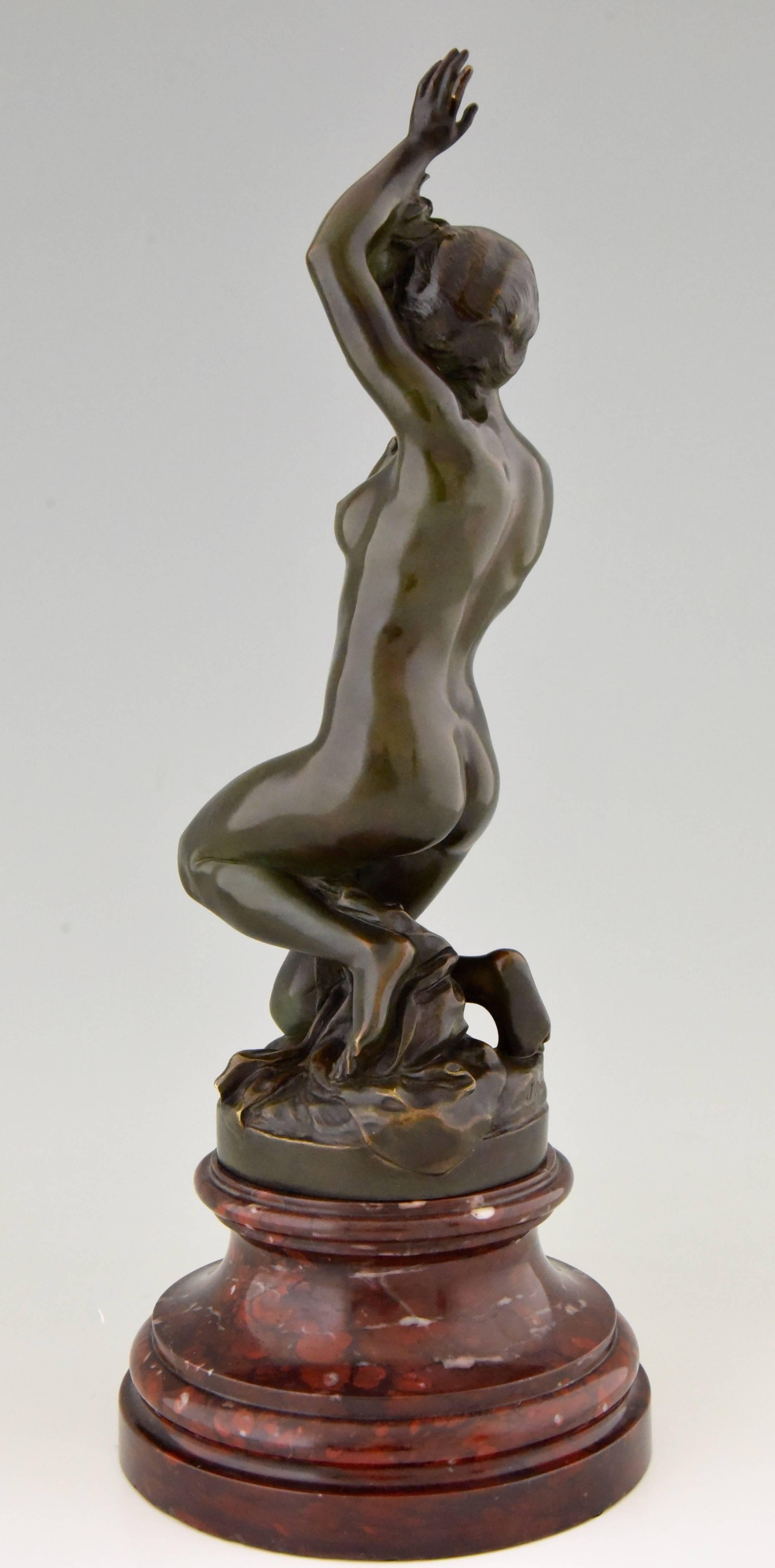 20th Century Art Nouveau Bronze sculpture of a Nude by J. Dunach, 1900 France