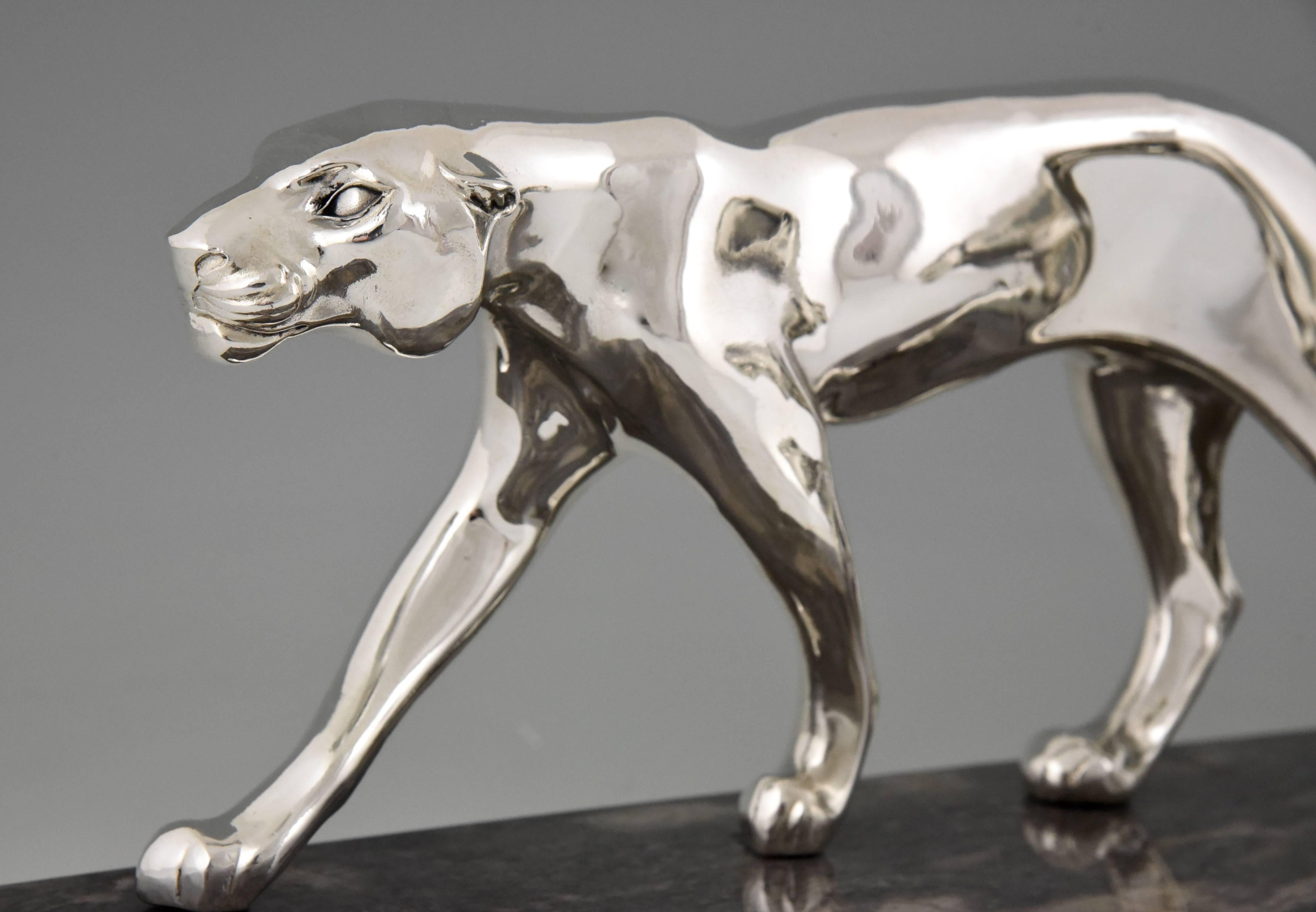 French Art Deco Silvered Panther Group by M. Font, 1930 3