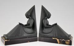French Art Deco Bookends Reading Ladies by Max Le Verrier, 1930