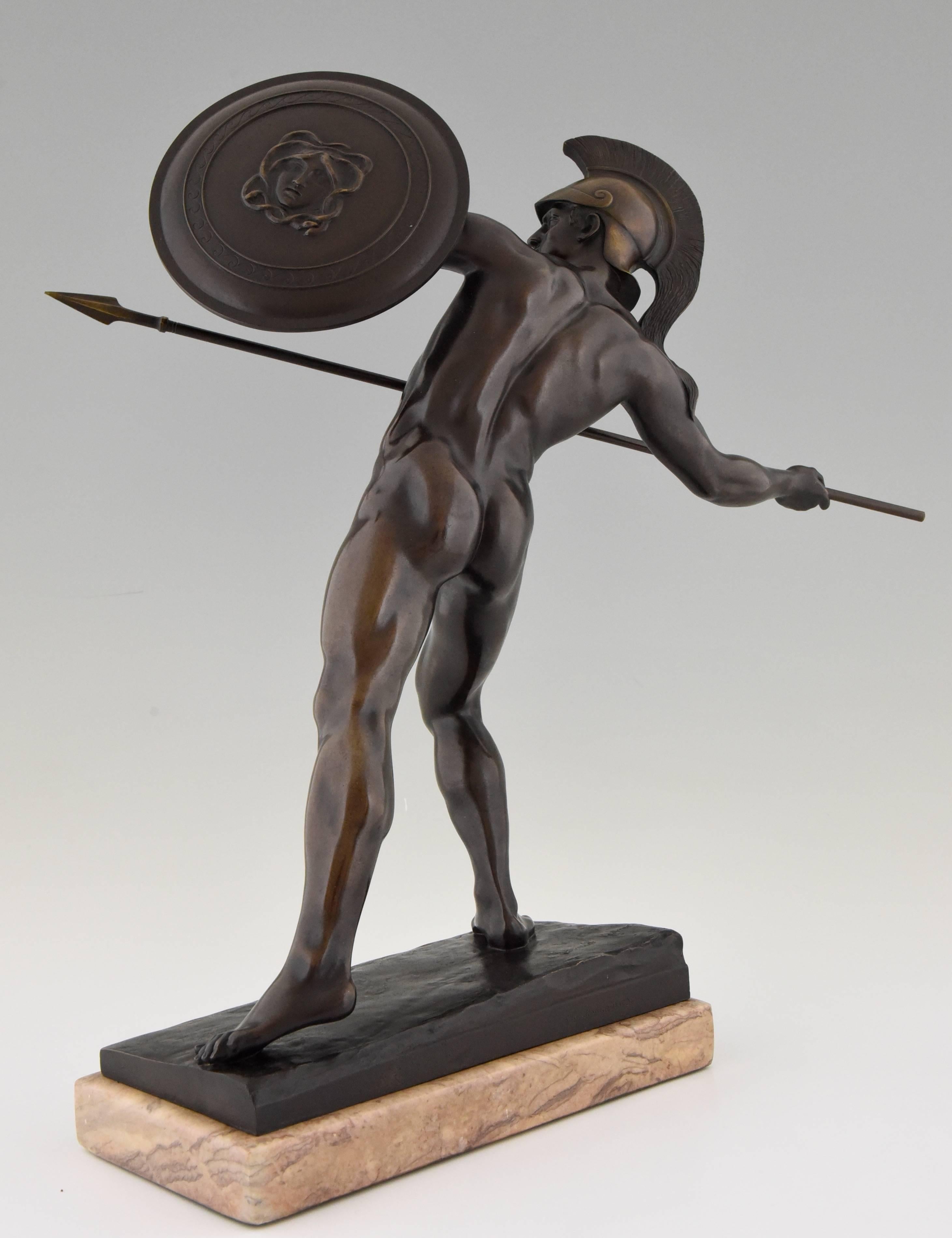 Romantic Antique Male Nude Warrior with Spear by Schmidt Kestner H 23 inch, Ca. 1900