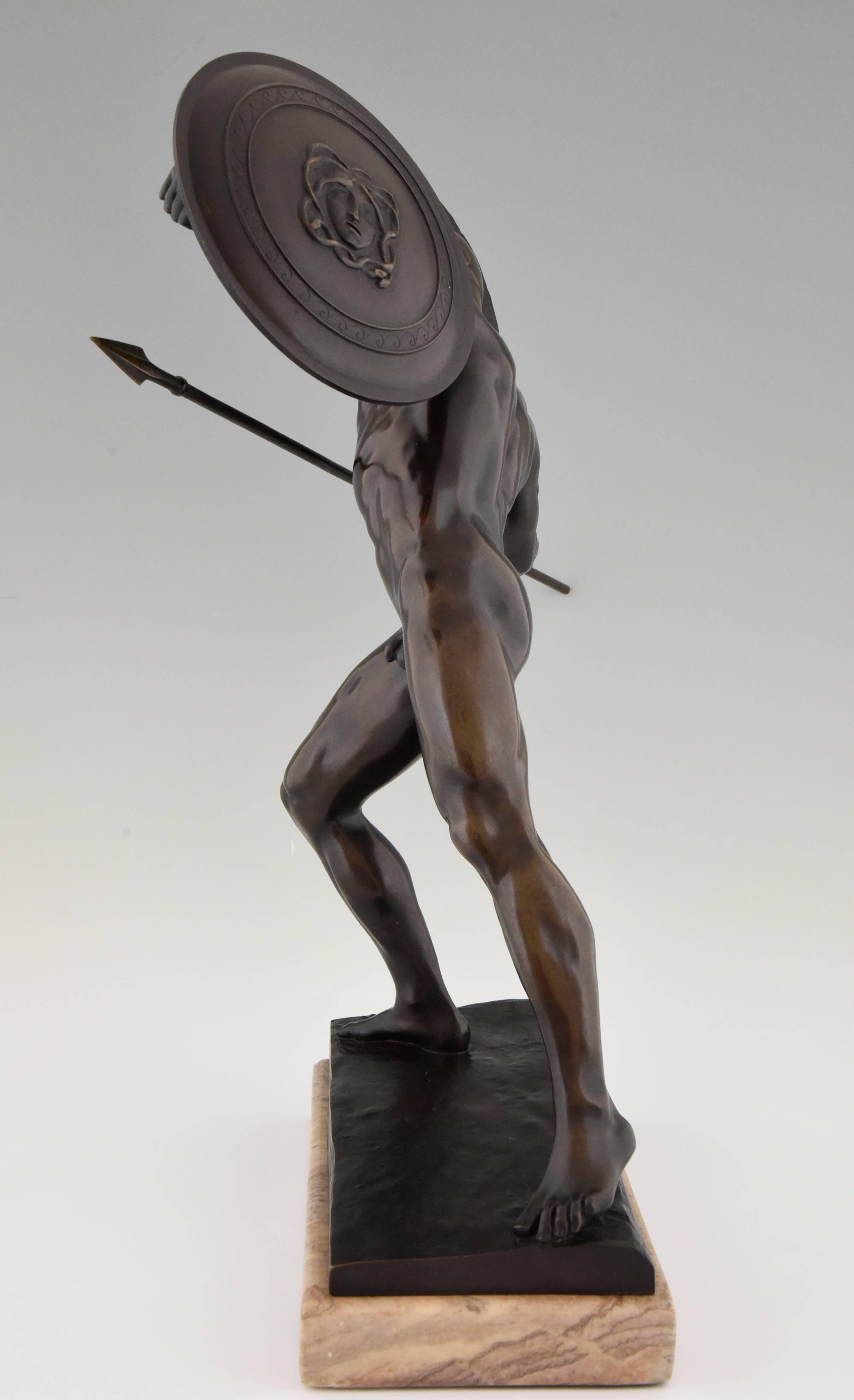 German Antique Male Nude Warrior with Spear by Schmidt Kestner H 23 inch, Ca. 1900