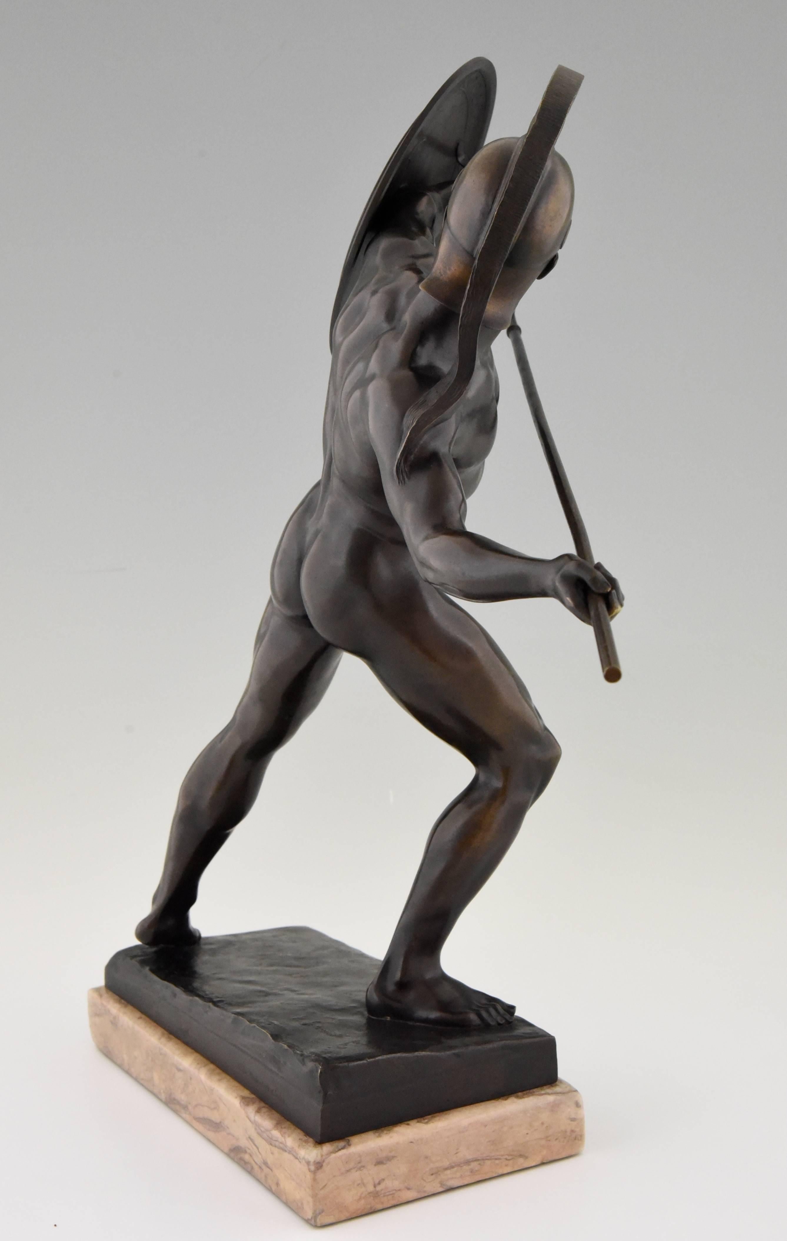 Antique Male Nude Warrior with Spear by Schmidt Kestner H 23 inch, Ca. 1900 In Excellent Condition In Antwerp, BE