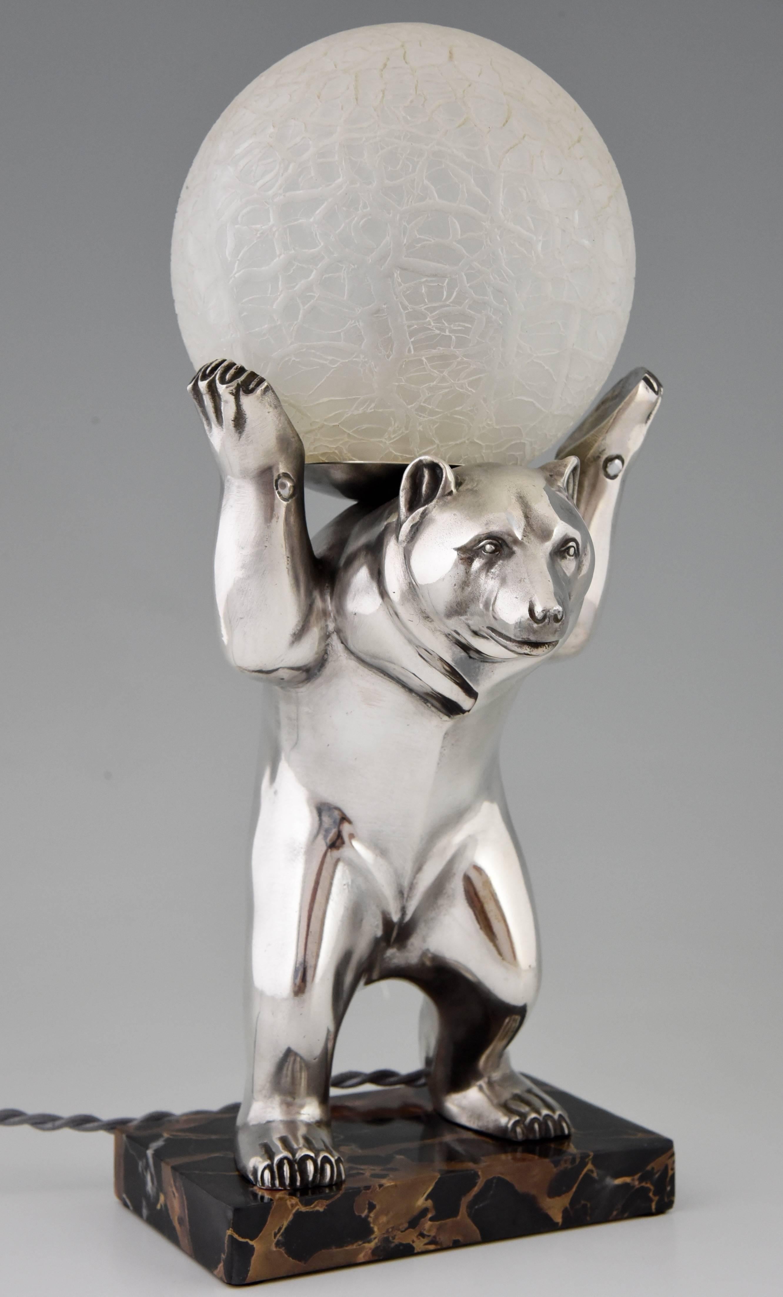Mid-20th Century French Art Deco Silvered Bear Lamp by Irénée Rochard, 1930