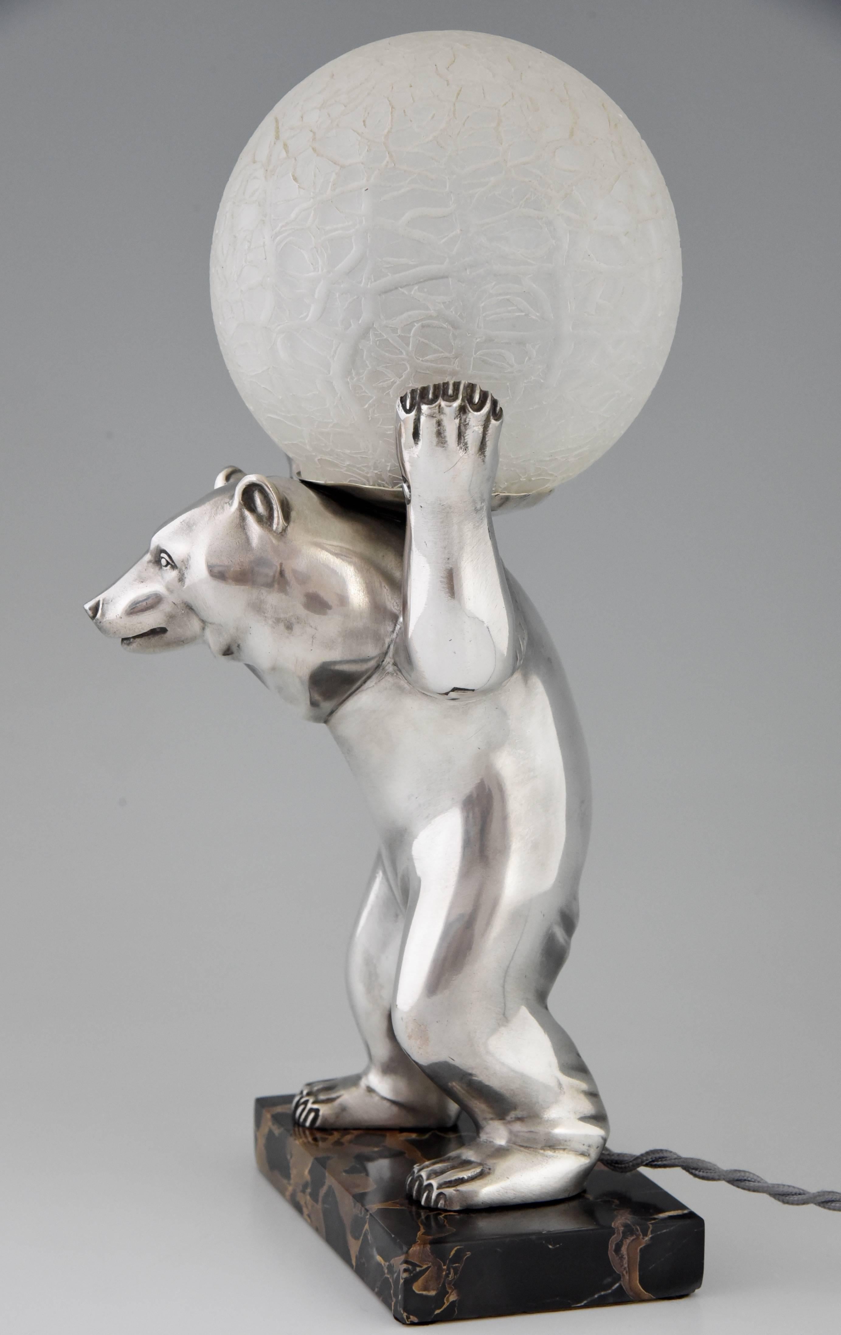 French Art Deco Silvered Bear Lamp by Irénée Rochard, 1930 1